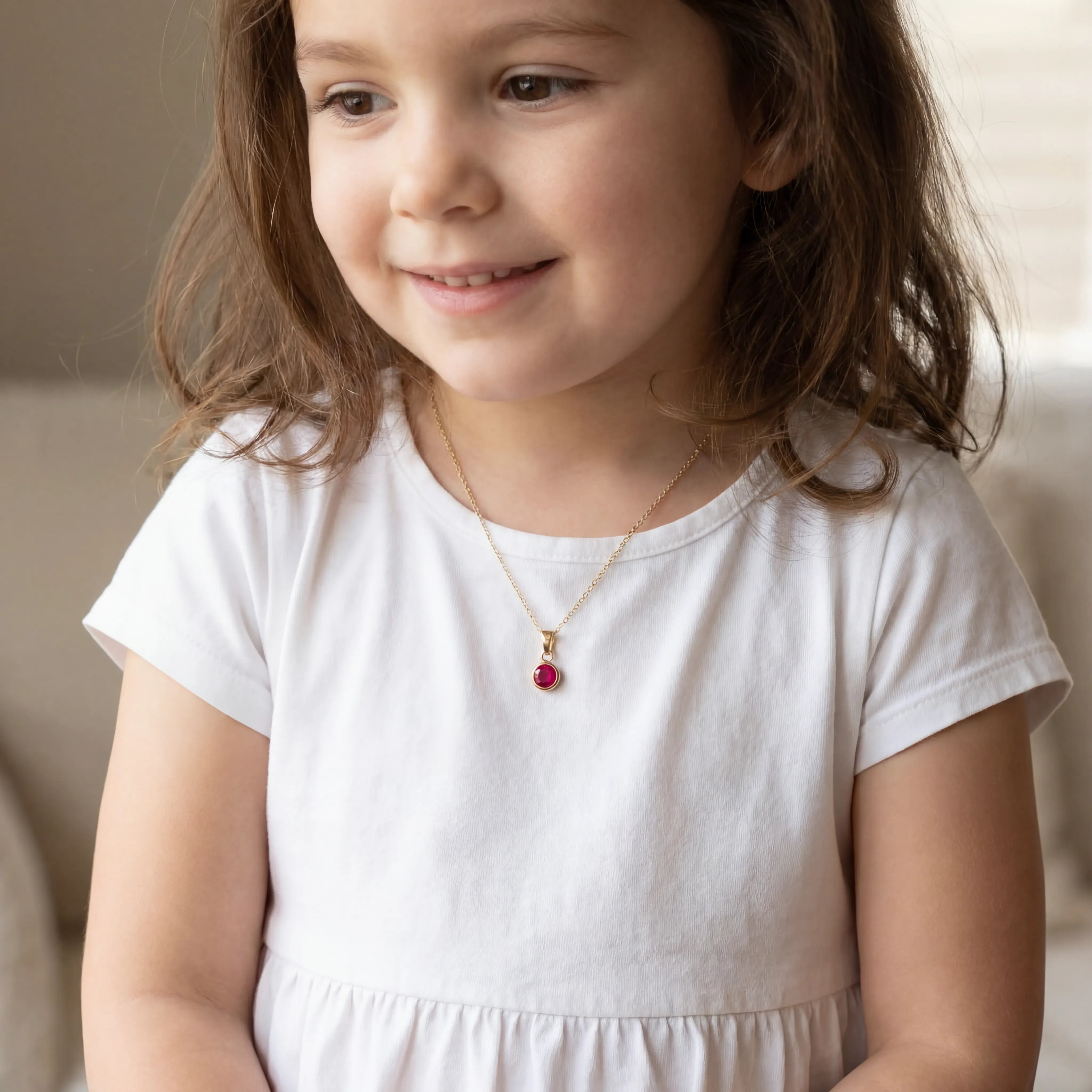 18ct Gold / Style 1 / 14" Inches Necklace Kids Birthstone Necklace Noa & Nellie Kids Birthstone Necklace - Children's Birthstone Necklace in Sterling Silver