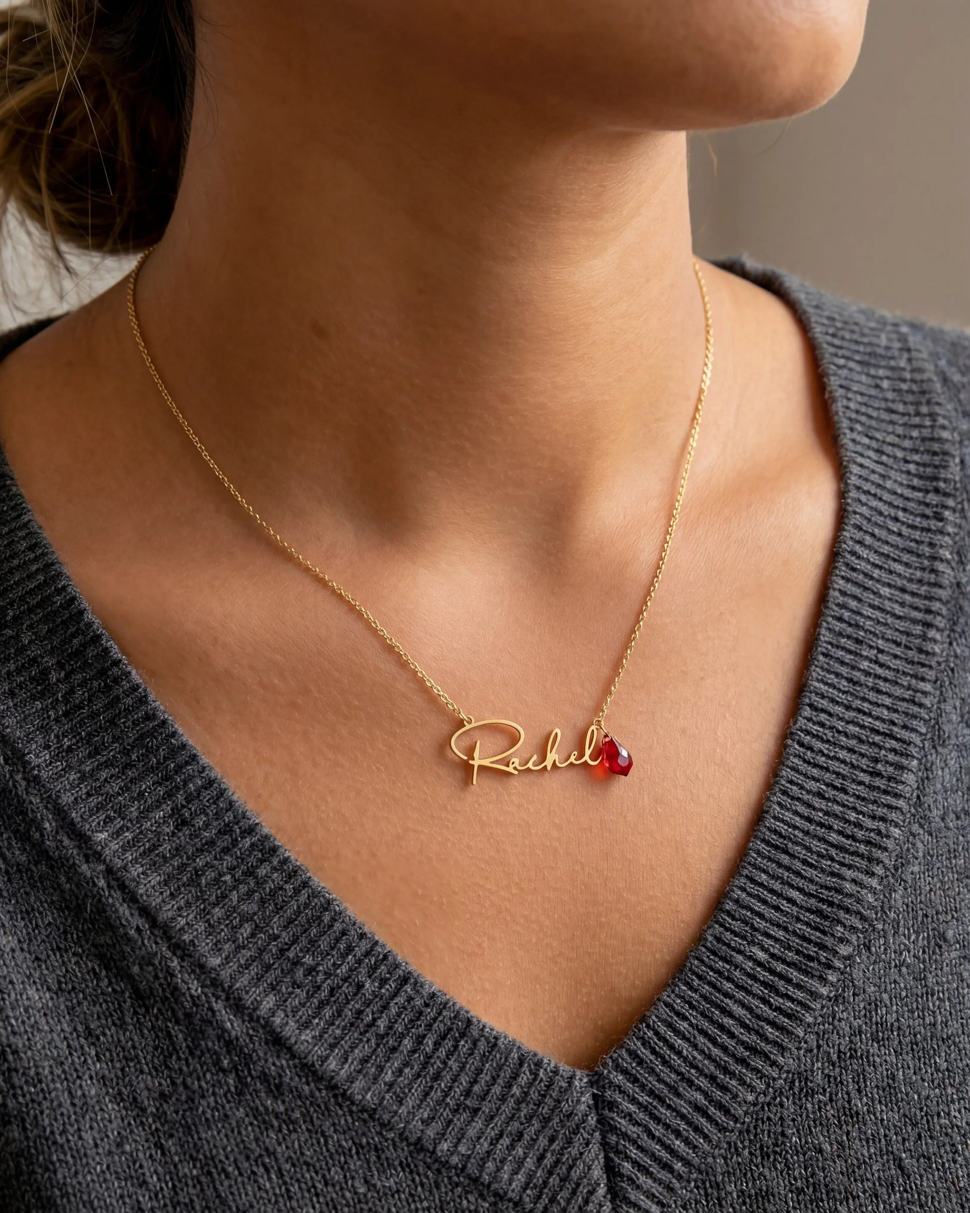 18ct Gold / Style 1 / 18" Inches Necklace Birthstone Personalised Name Necklace HBD Birthstone Personalised Name Necklace in 18ct Gold & Sterling Silver