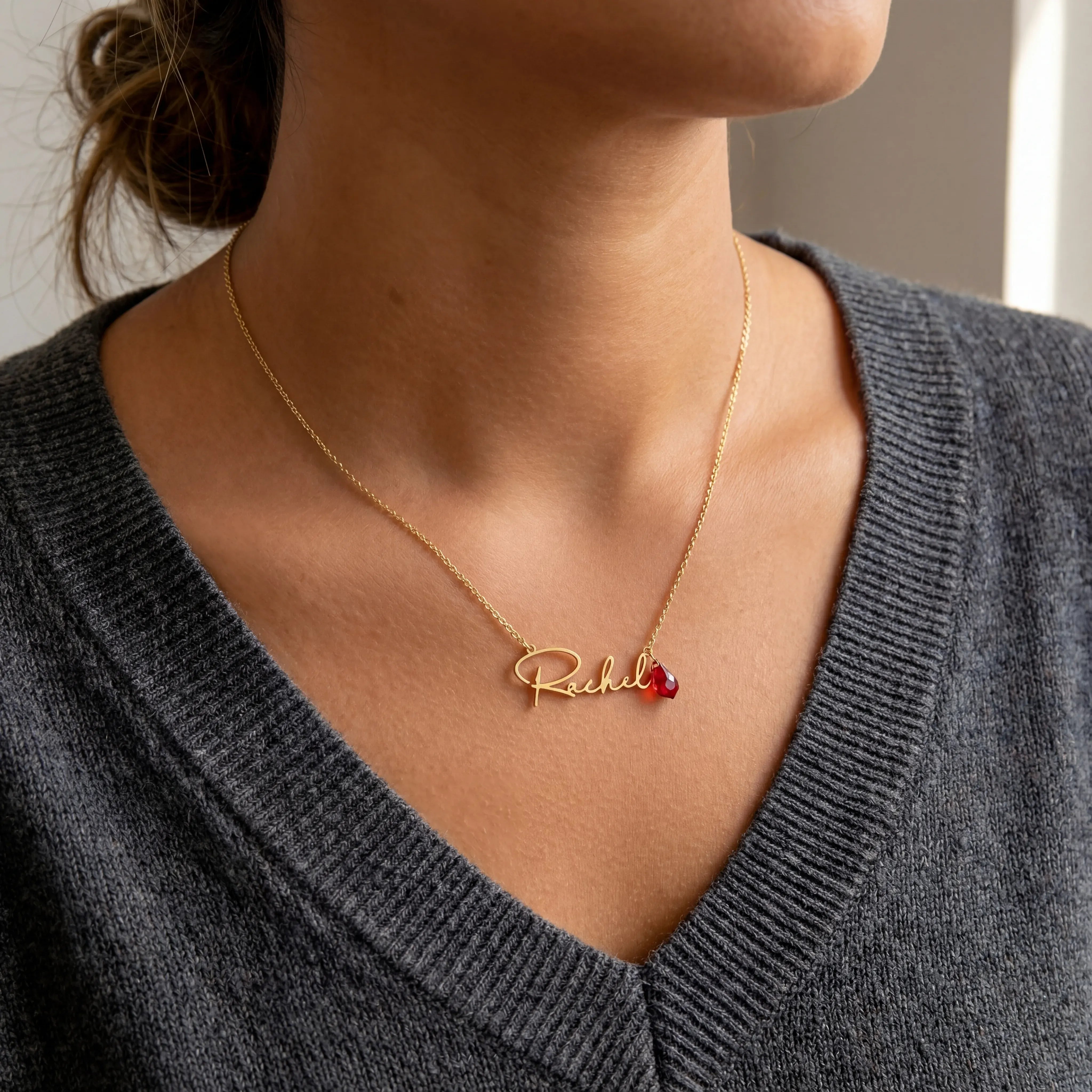 18ct Gold / Style 1 / 18" Inches Necklace Birthstone Personalised Name Necklace HBD Birthstone Personalised Name Necklace in 18ct Gold & Sterling Silver