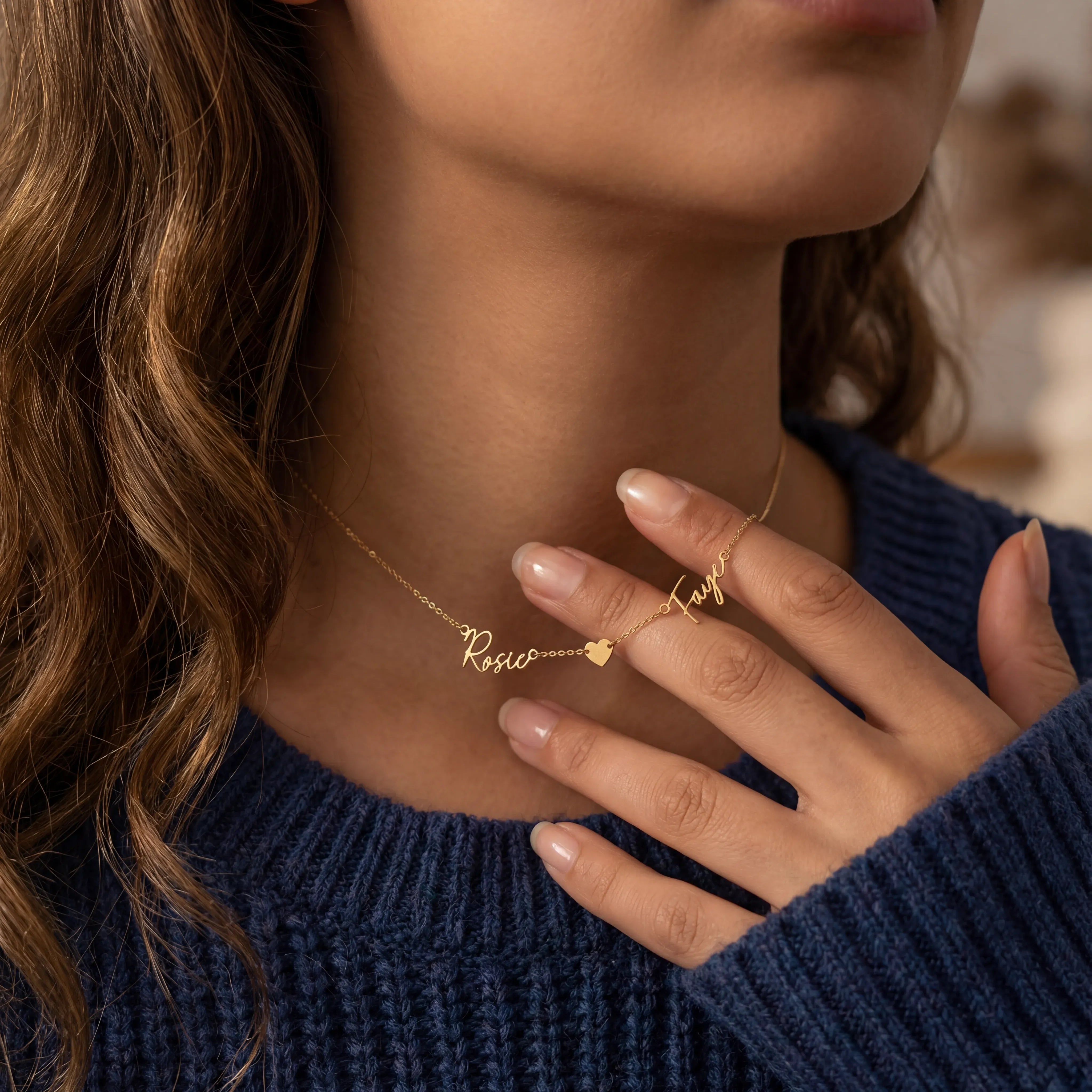 18ct Gold / Style 1 / 18" Inches Necklace Double Name & Solid Heart Necklace HBD Double Name Necklace with Heart – Vermeil or Solid Silver – Personalised Script Necklace