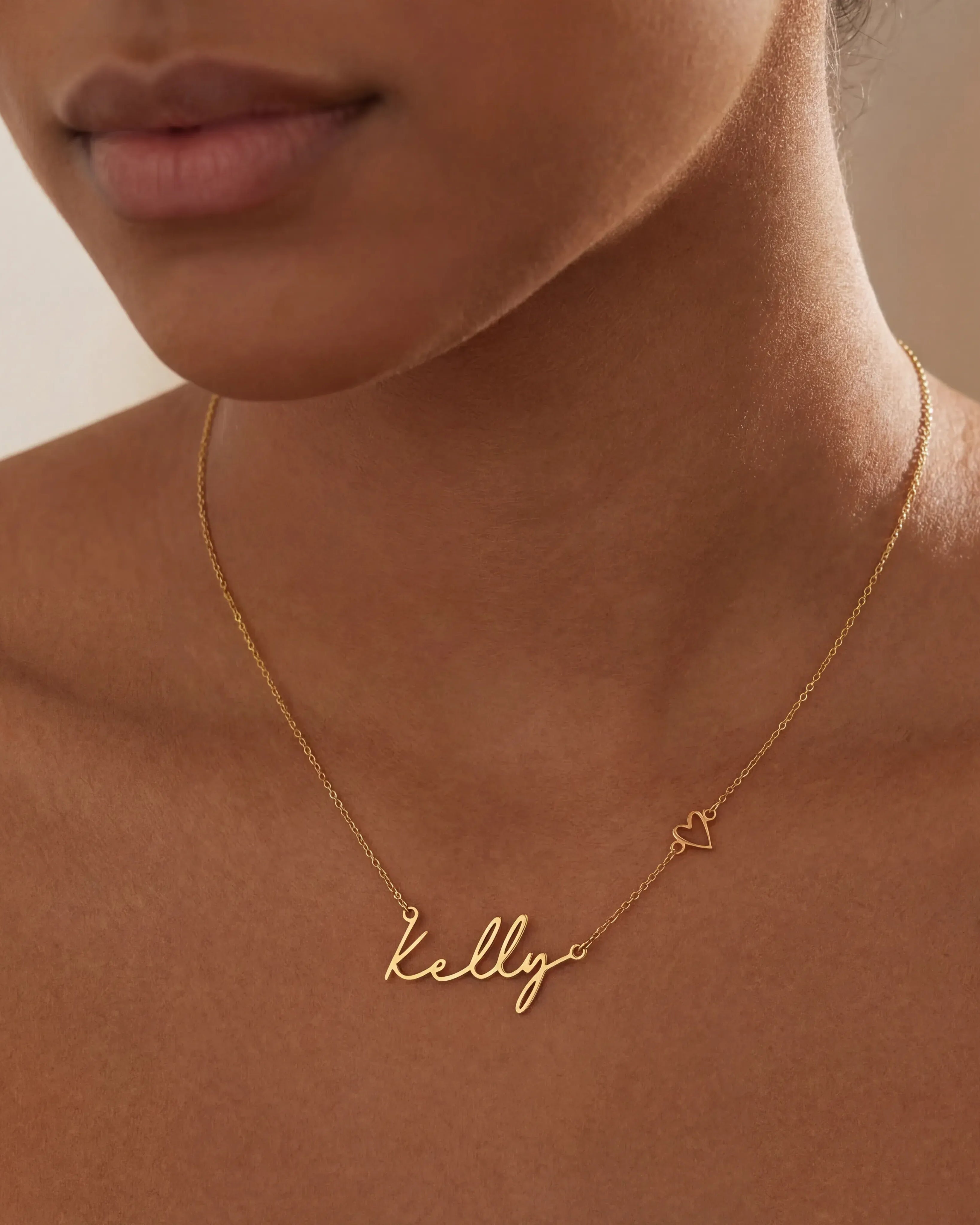 18ct Gold / Style 1 / 18" Inches Necklace Personalised Name & Heart Necklace HBD Personalised Name & Heart Necklace – Custom Gold, Silver & Vermeil Jewellery