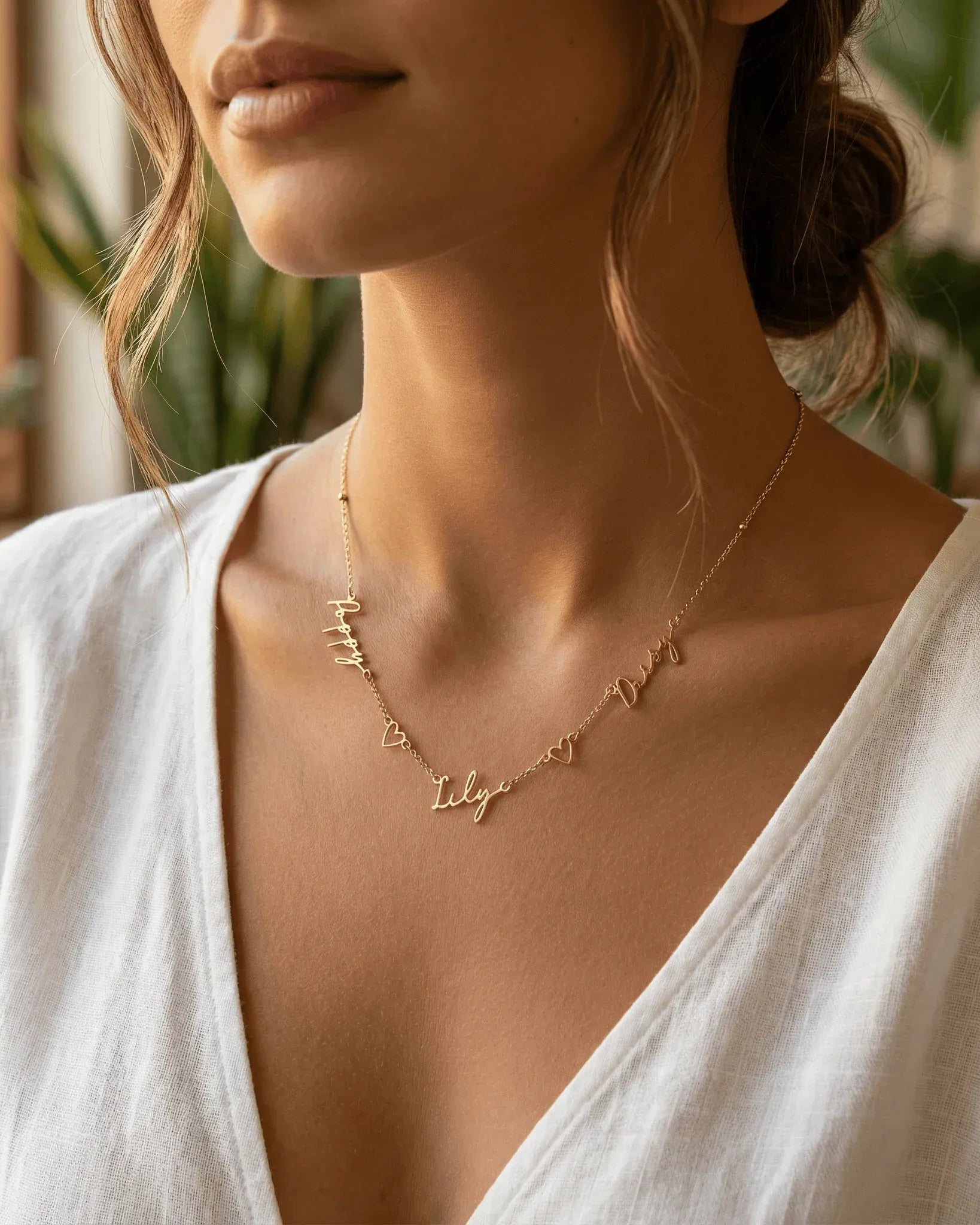 18ct Gold / Style 1 / 18" Inches Necklace Triple Name Necklace with Two Hearts HBD Triple Name Necklace with Two Hearts – Custom Personalised Necklace in Gold or Silver