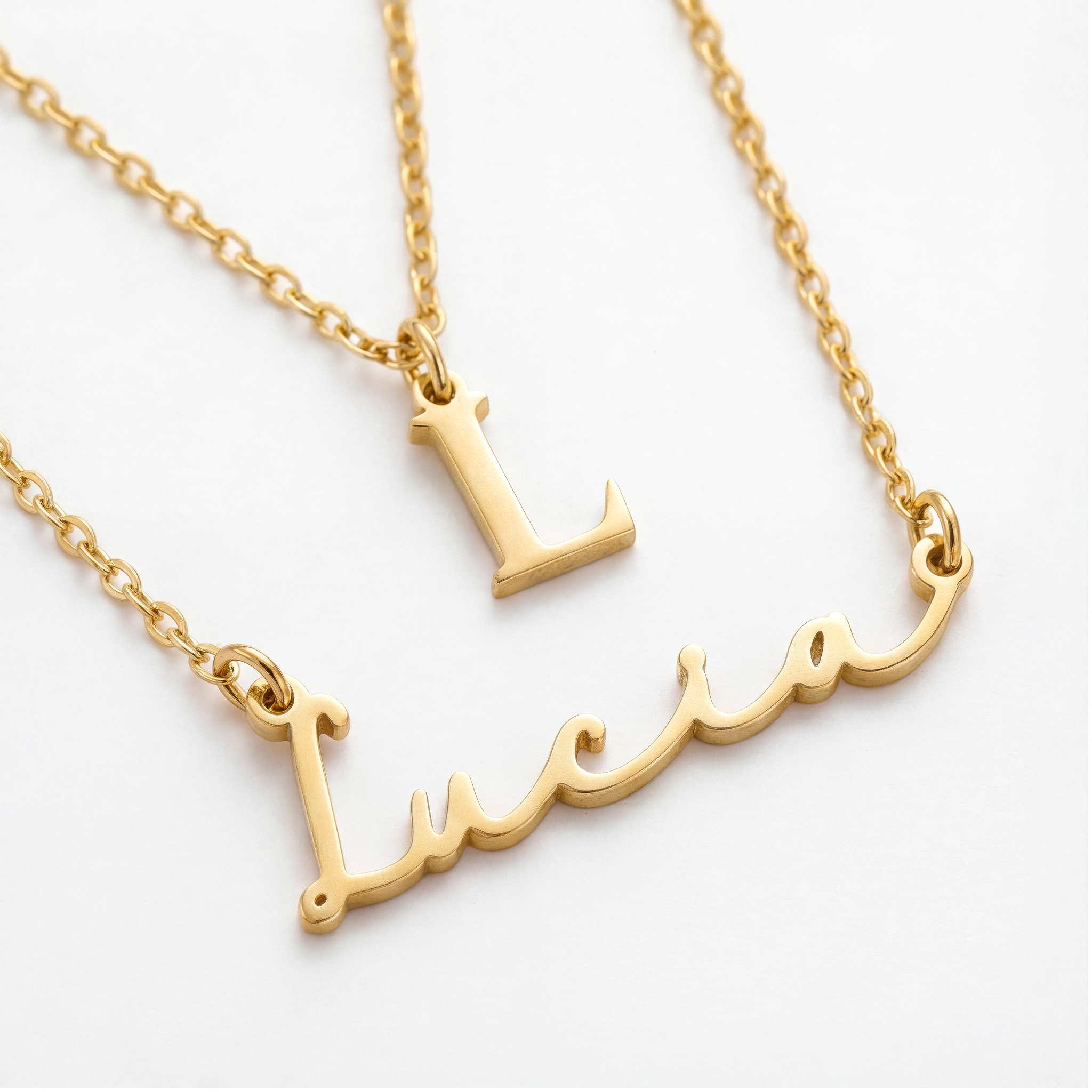 Personalised Name & Initial Necklace Layered Set – Custom Pair in Gold or Silver