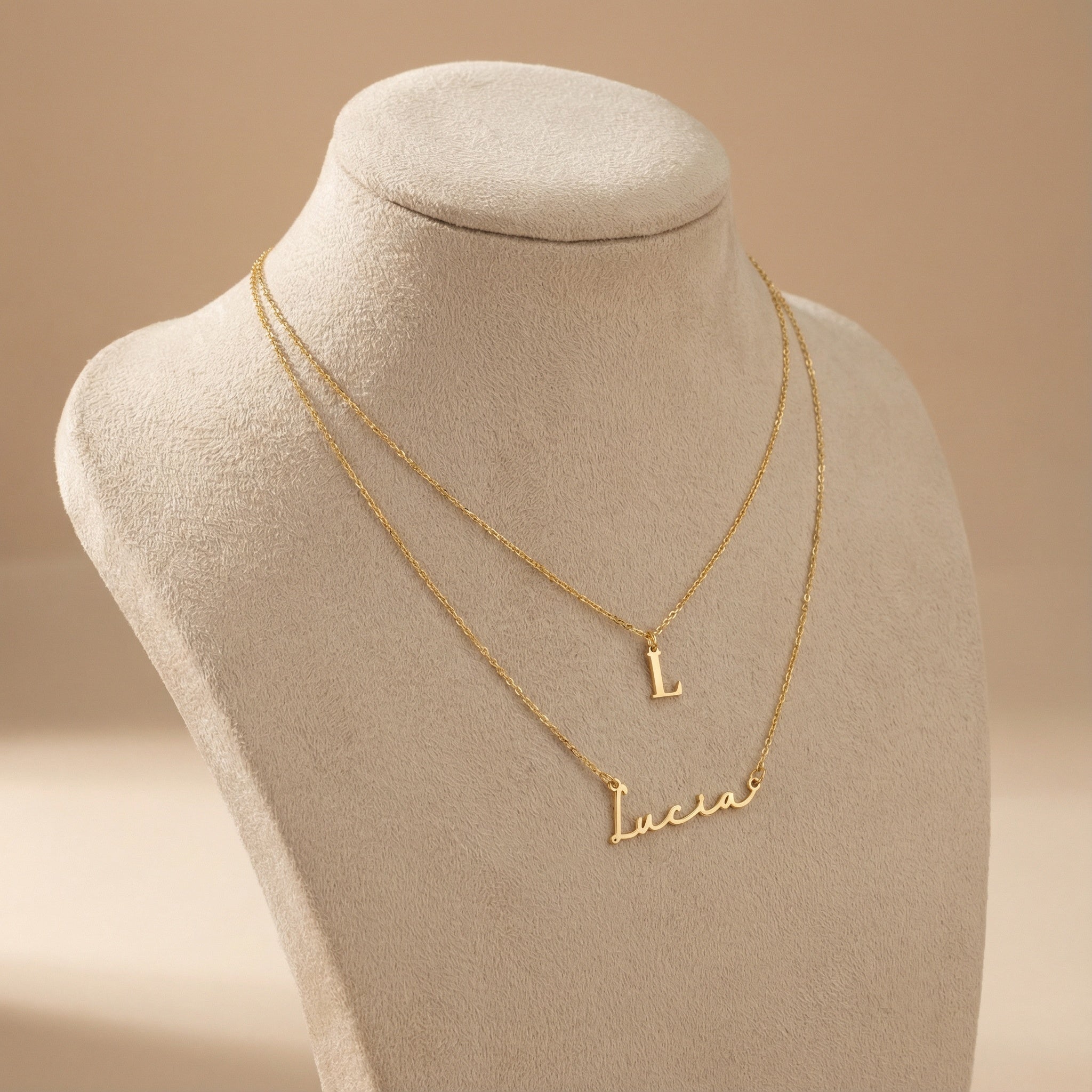 Personalised Name & Initial Necklace Layered Set – Custom Pair in Gold or Silver