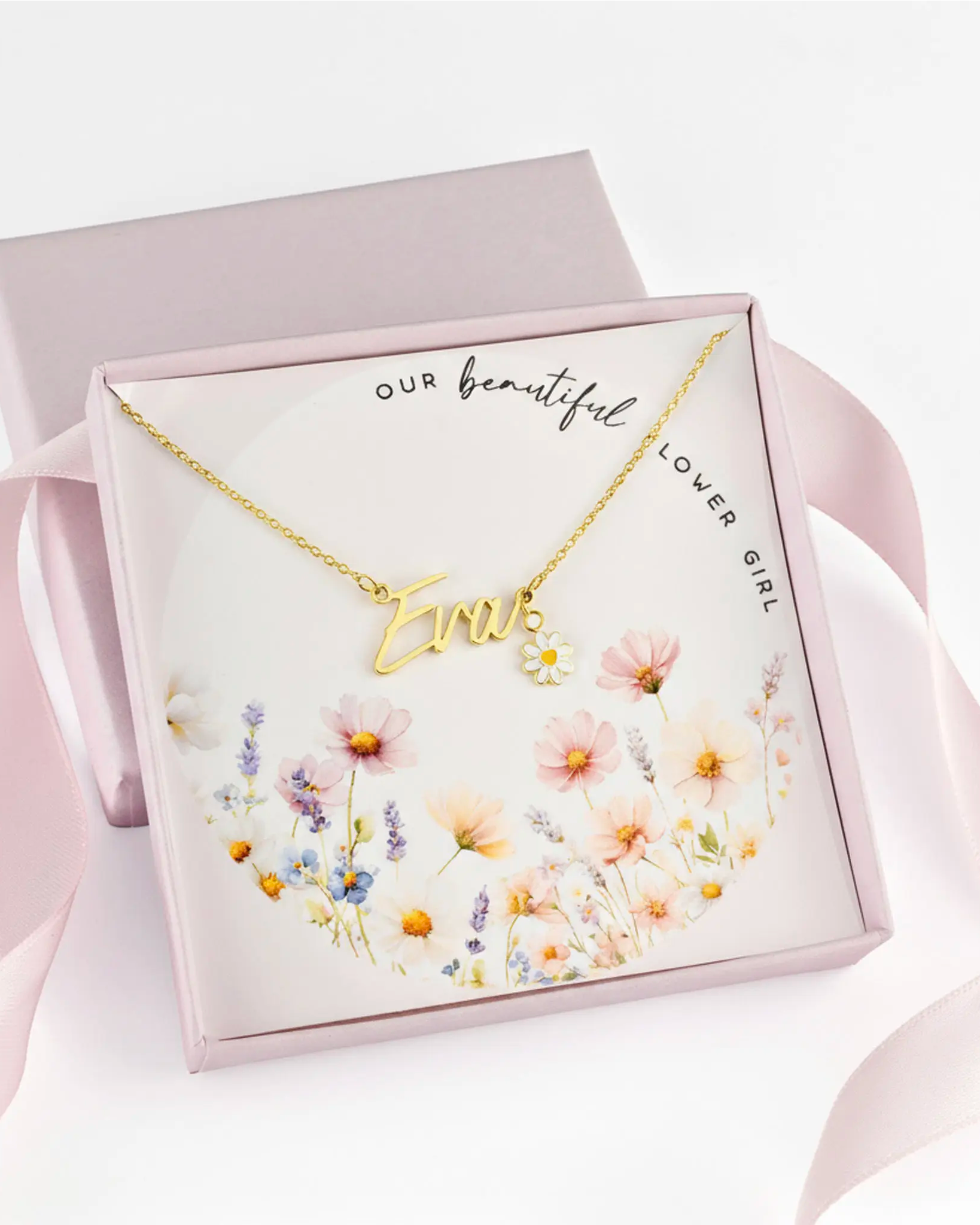 Flower Girl Personalised Name Necklace – Kids – Gold, Silver, Vermeil & Solid Silver