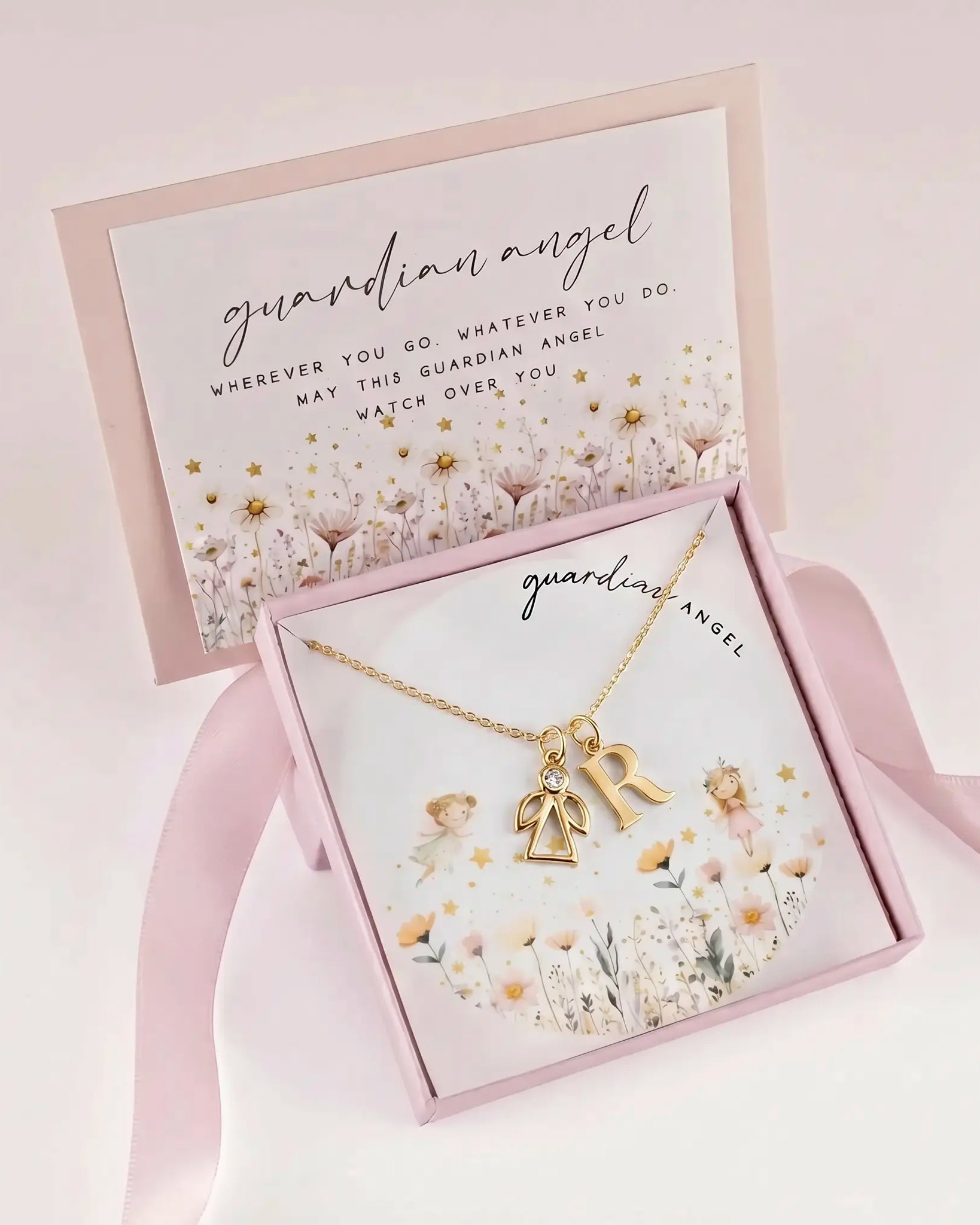 Guardian Angel Initial Necklace for Kids – Personalised Initial & Silver Guardian Angel Charm