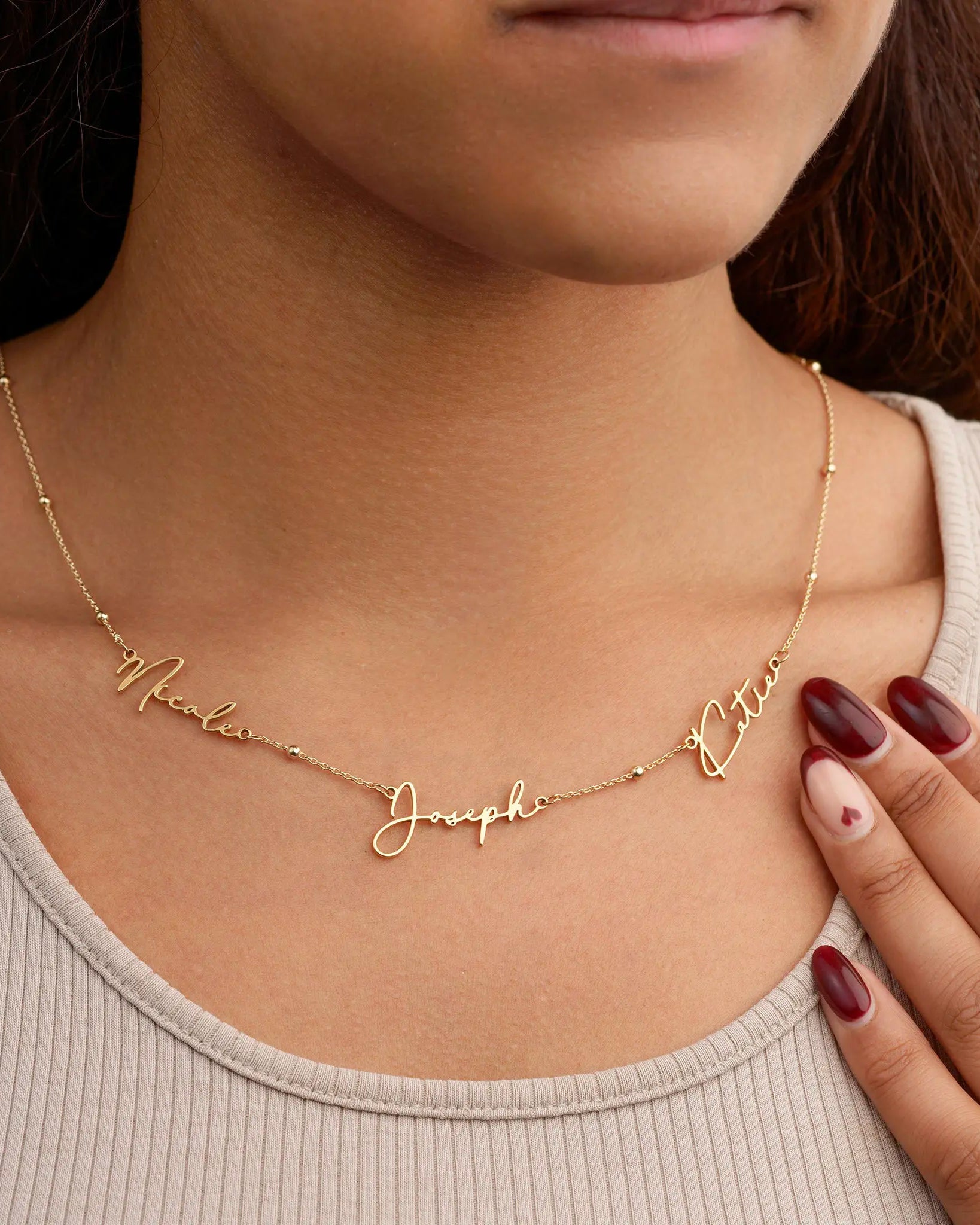 Triple Name Necklace in Gold, Silver or Vermeil – 3 Name Custom Necklace in 9 Designs