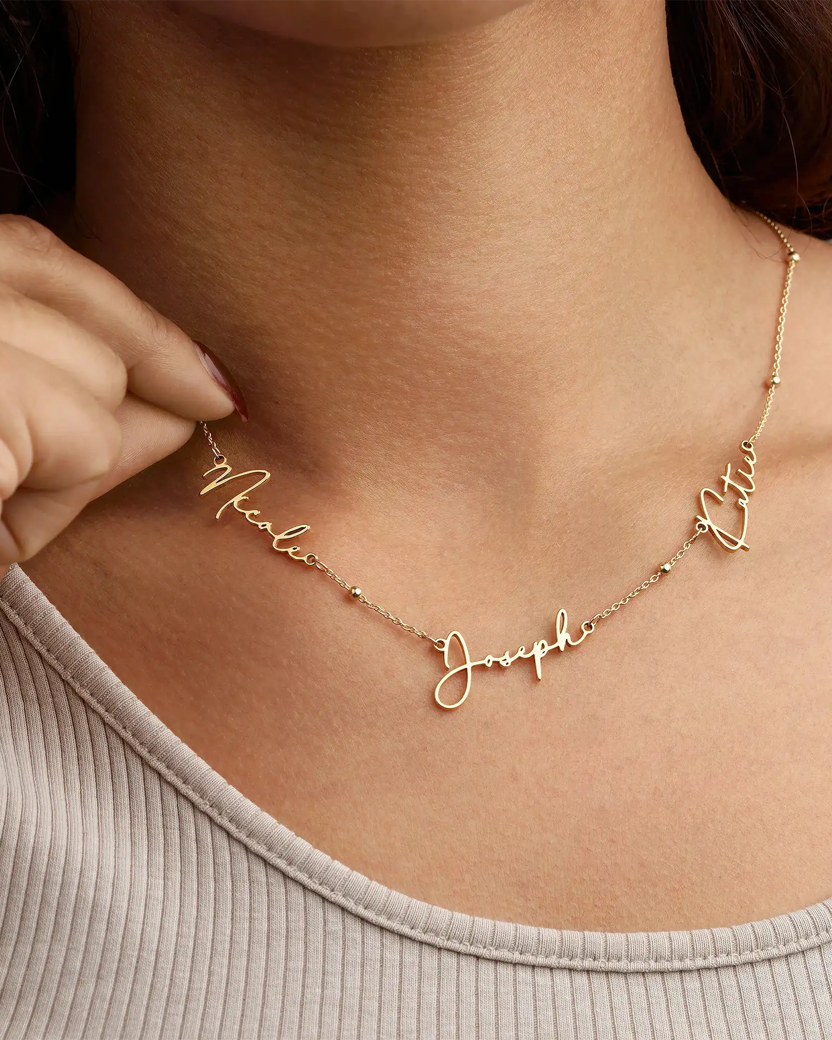 Triple Name Necklace in Gold, Silver or Vermeil – 3 Name Custom Necklace in 9 Designs