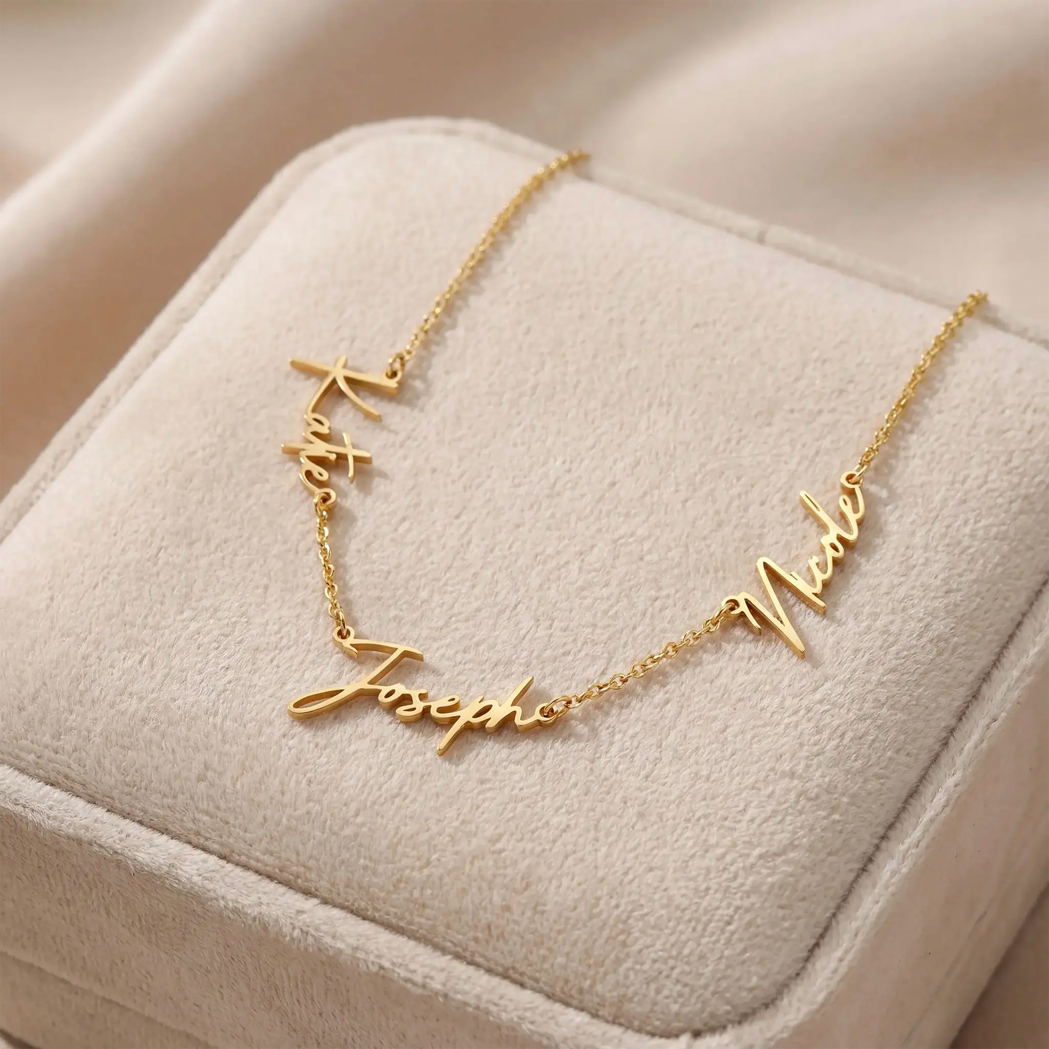 Triple Name Necklace in Gold, Silver or Vermeil – 3 Name Custom Necklace in 9 Designs