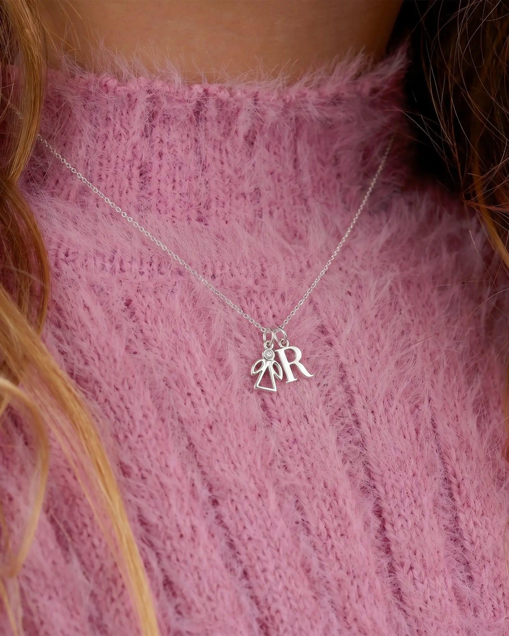 Guardian Angel Initial Necklace for Kids – Personalised Initial & Silver Guardian Angel Charm