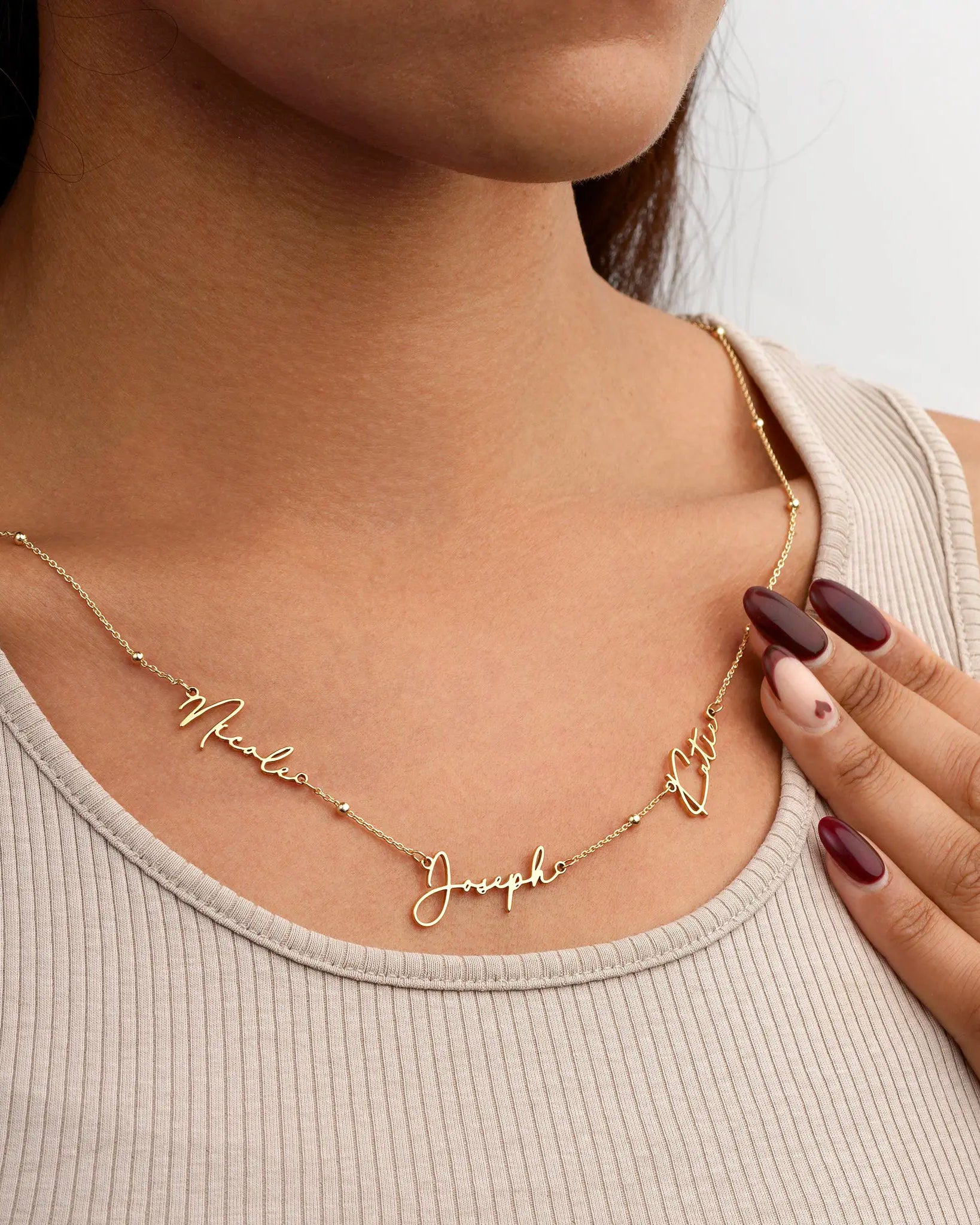 Triple Name Necklace in Gold, Silver or Vermeil – 3 Name Custom Necklace in 9 Designs