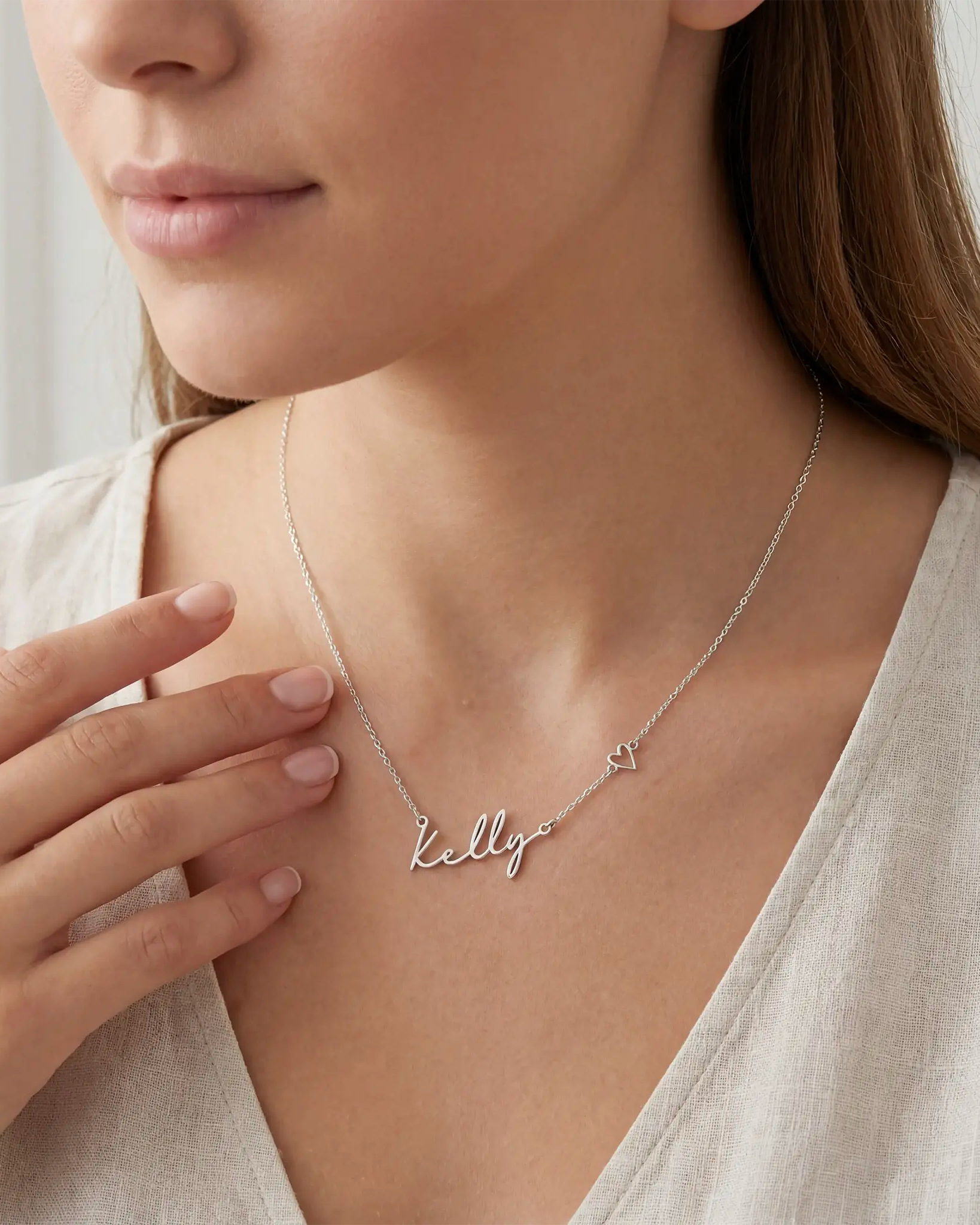 Personalised Name & Heart Necklace – Custom Gold, Silver & Vermeil Jewellery
