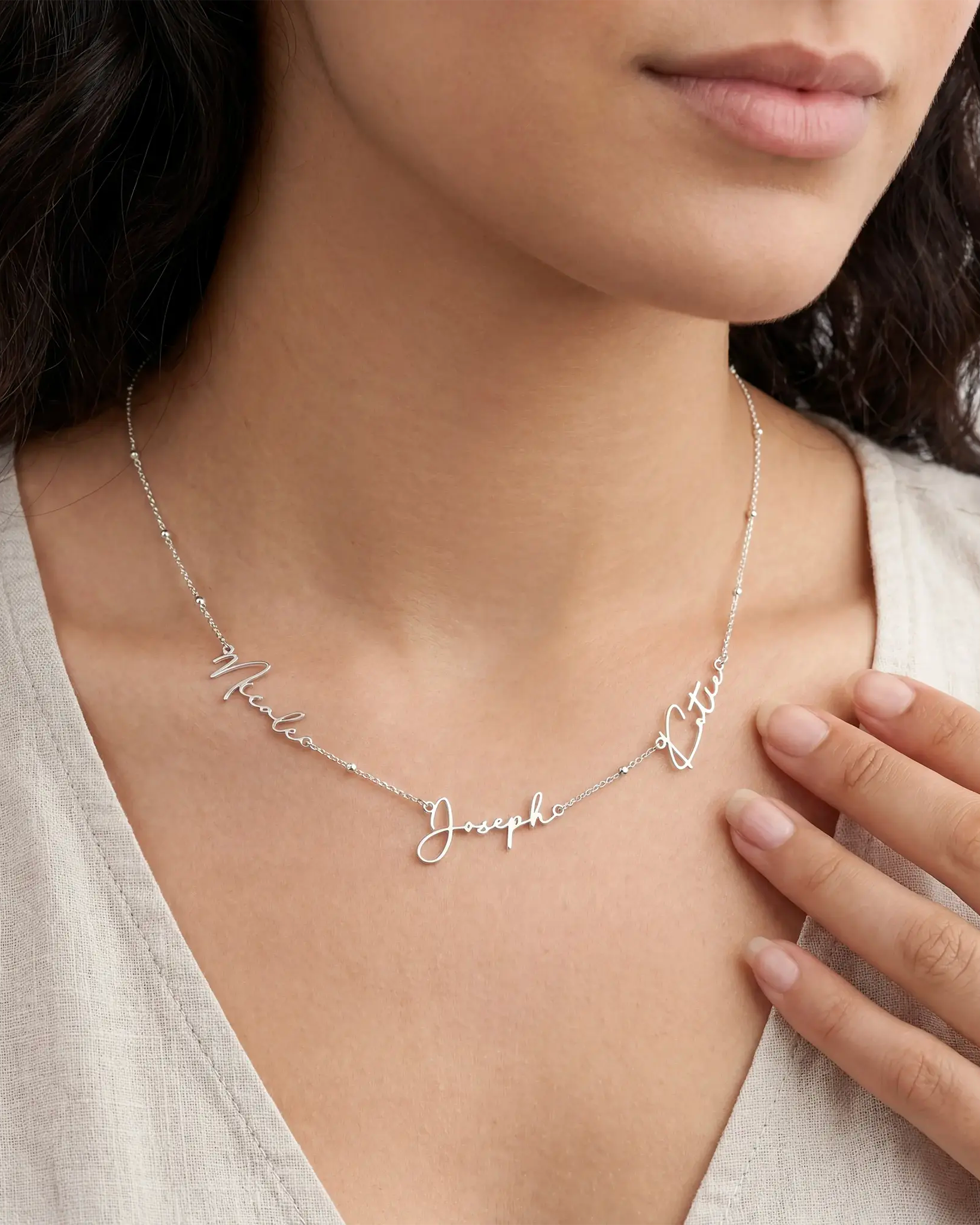 Triple Name Necklace in Gold, Silver or Vermeil – 3 Name Custom Necklace in 9 Designs