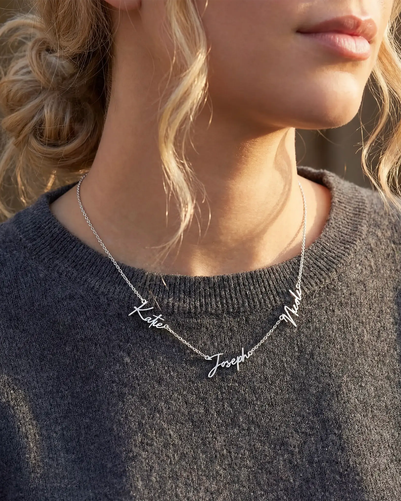 Triple Name Necklace in Gold, Silver or Vermeil – 3 Name Custom Necklace in 9 Designs