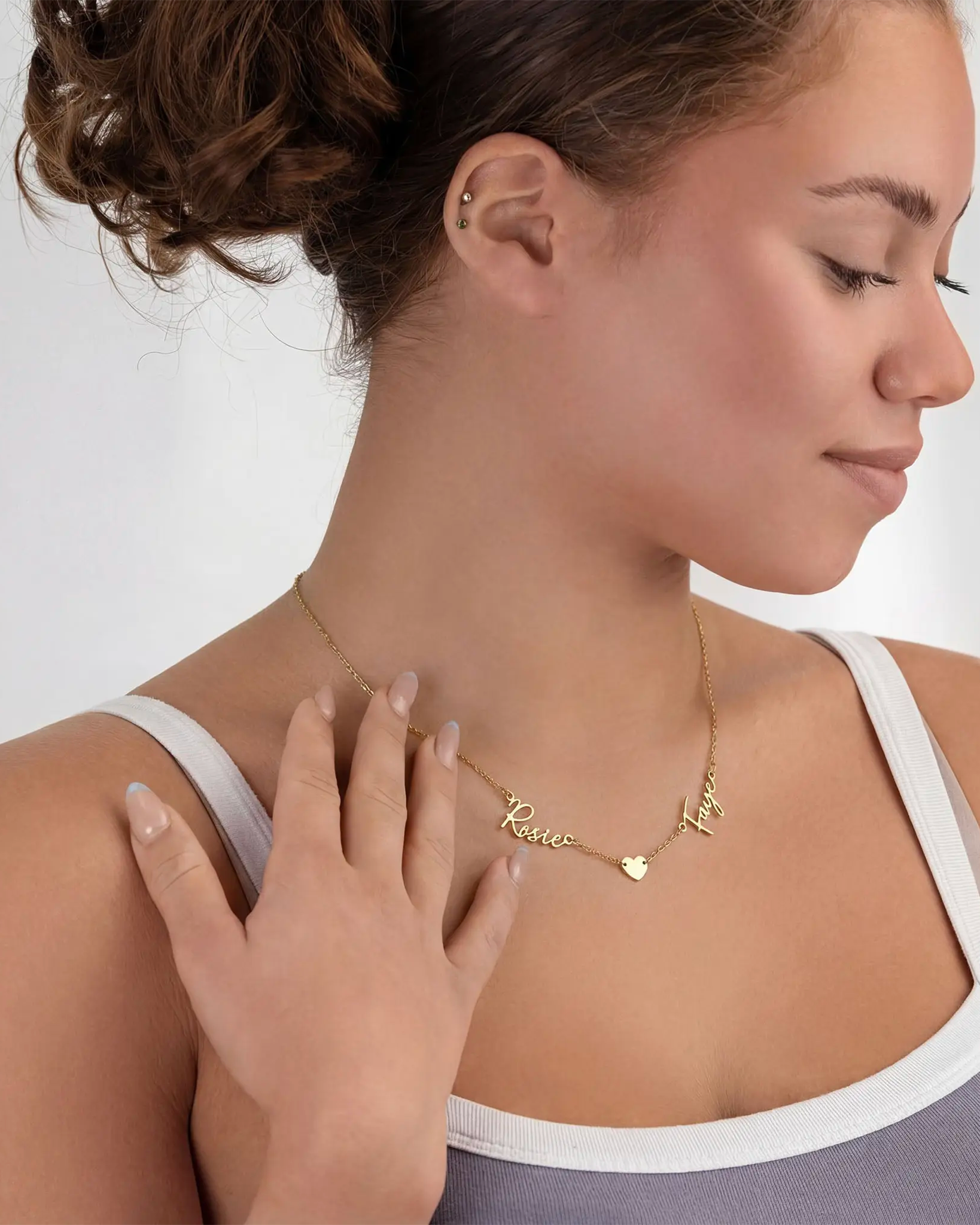 Double Name Necklace with Heart – Vermeil or Solid Silver – Personalised Script Necklace