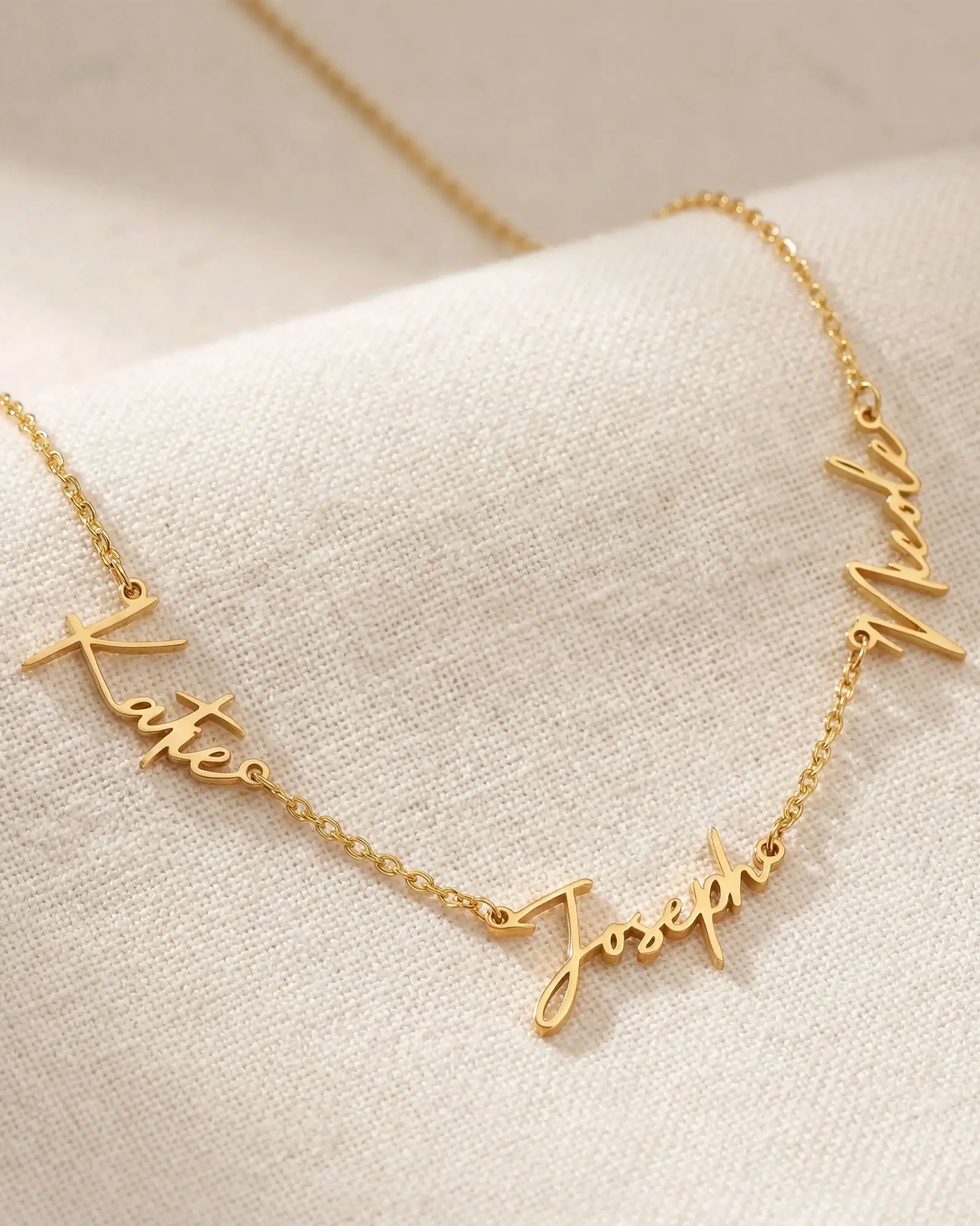 Triple Name Necklace in Gold, Silver or Vermeil – 3 Name Custom Necklace in 9 Designs