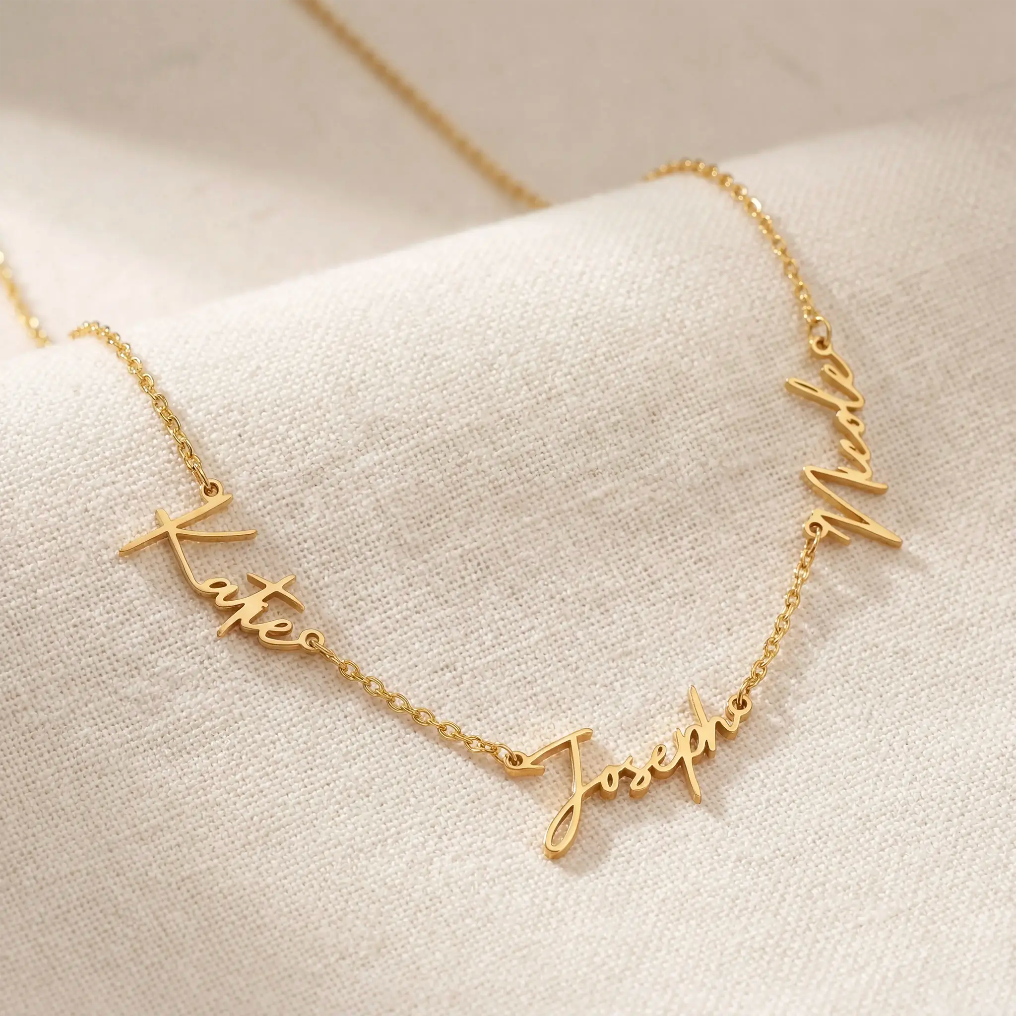 Triple Name Necklace in Gold, Silver or Vermeil – 3 Name Custom Necklace in 9 Designs