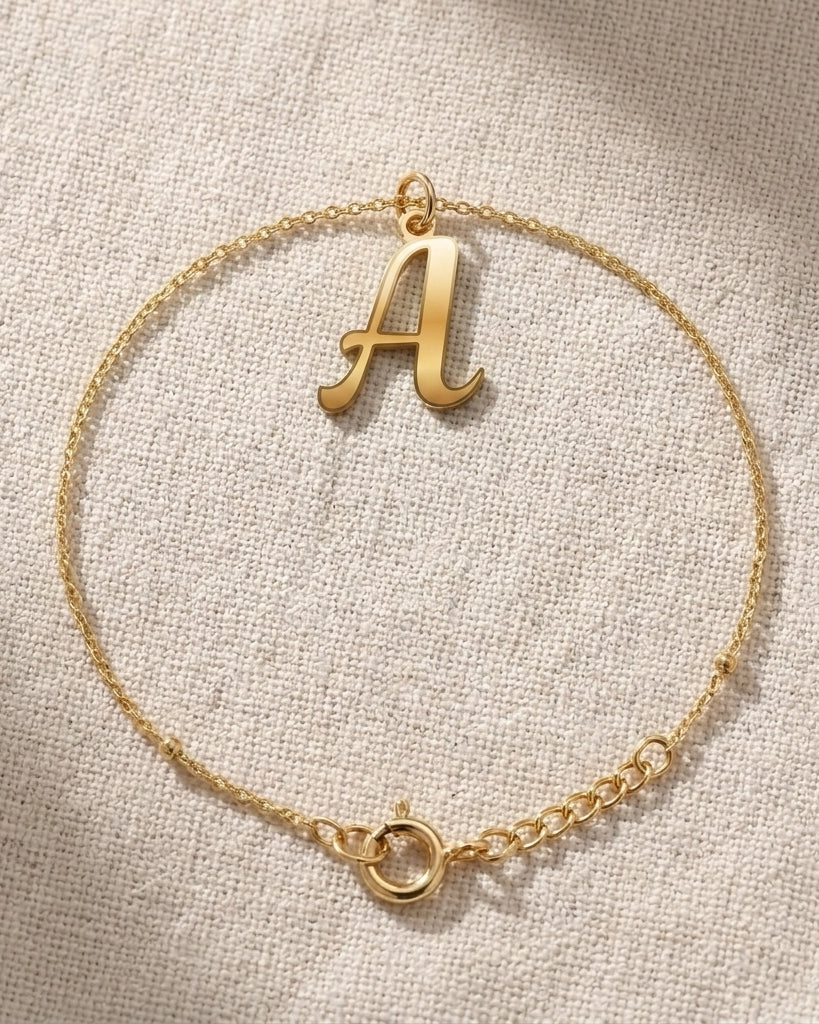A Bracelet | Initial & Letter A Charm, Gold & Silver