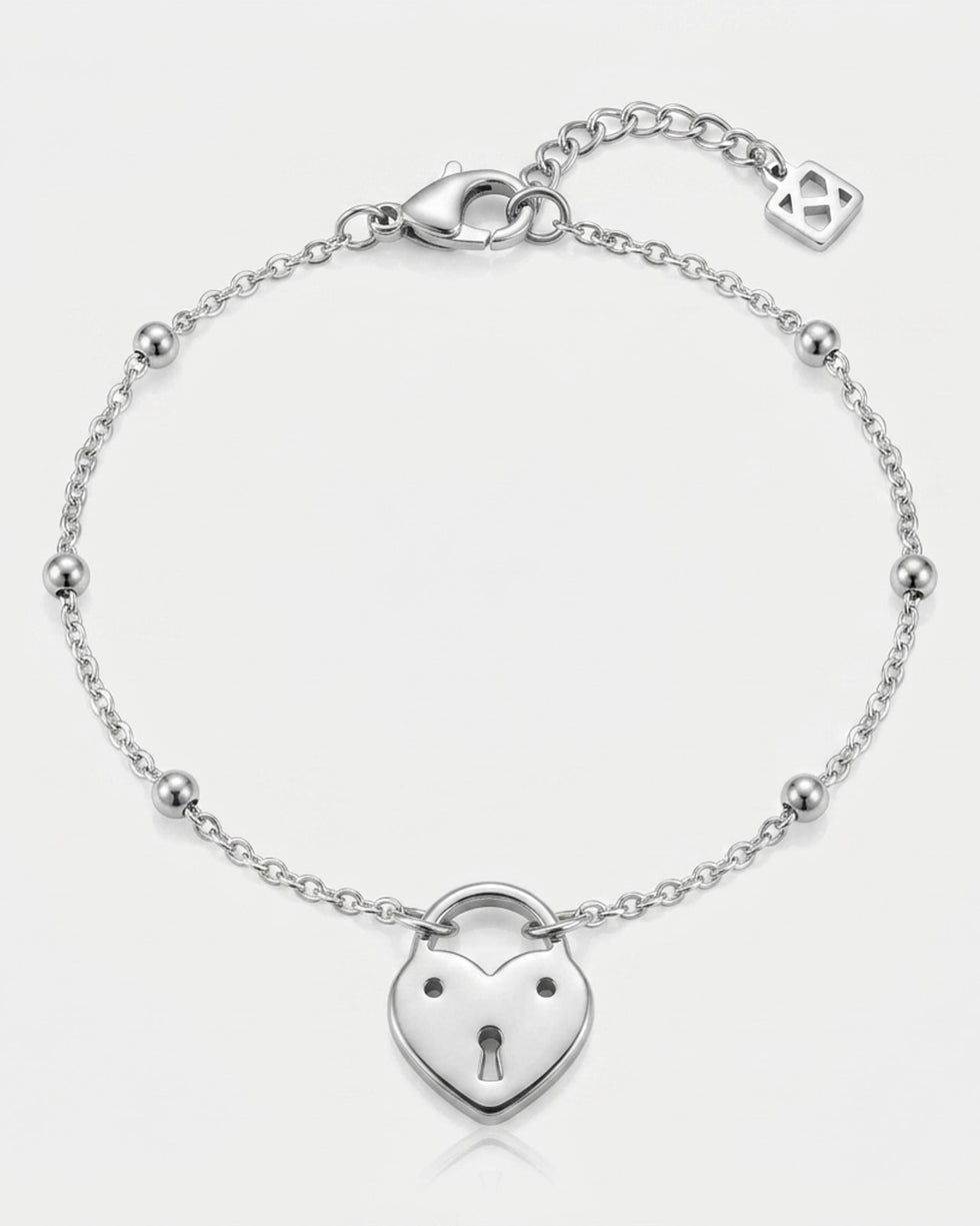 Heart Love Lock Charm Necklace & Bracelet