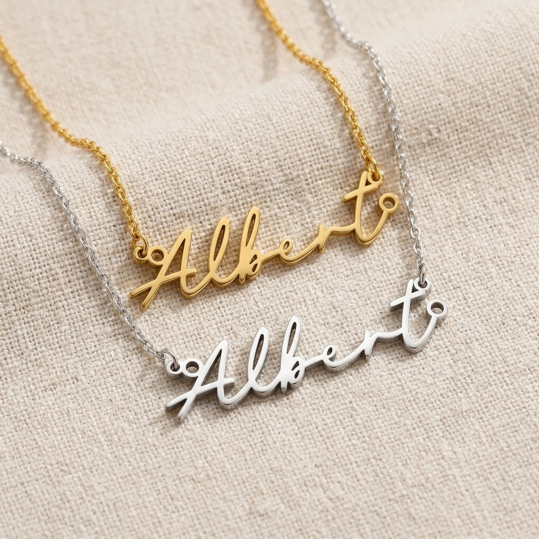 Albert Name Necklace | 18ct Gold, Silver & Vermeil | Ready to Ship