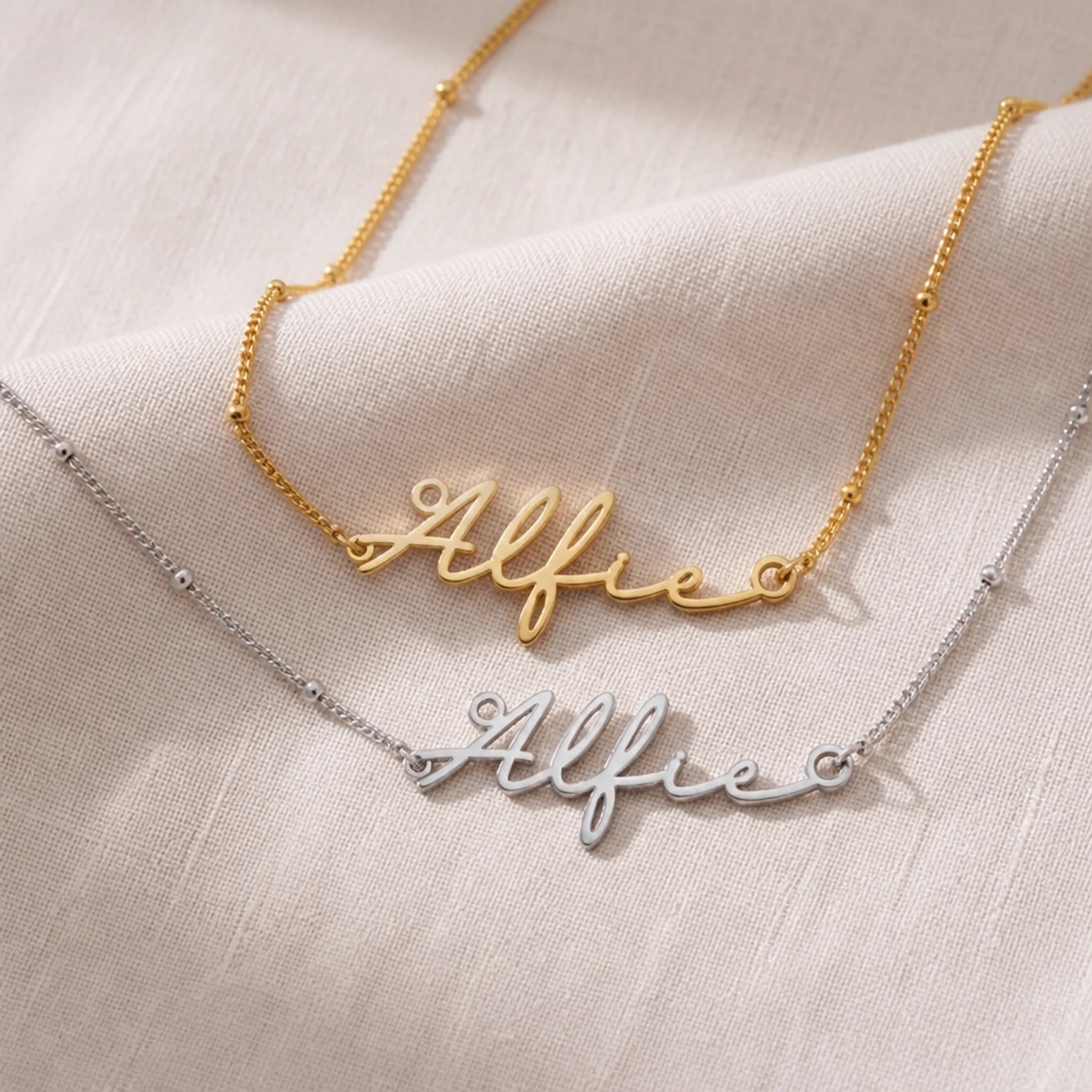 Alfie Name Necklace | 18ct Gold, Silver & Vermeil | Ready to Ship