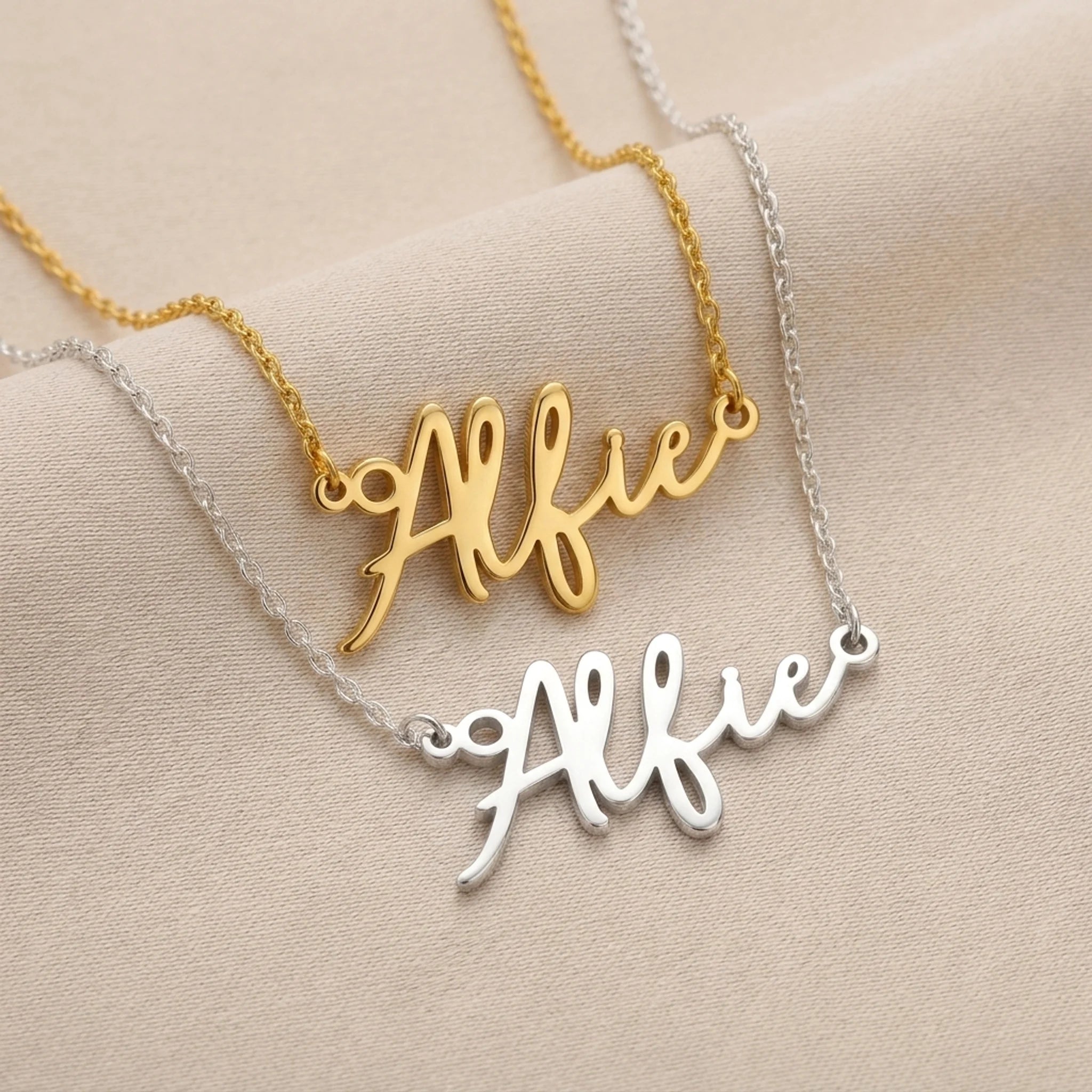 Alfie Name Necklace | 18ct Gold, Silver & Vermeil | Ready to Ship