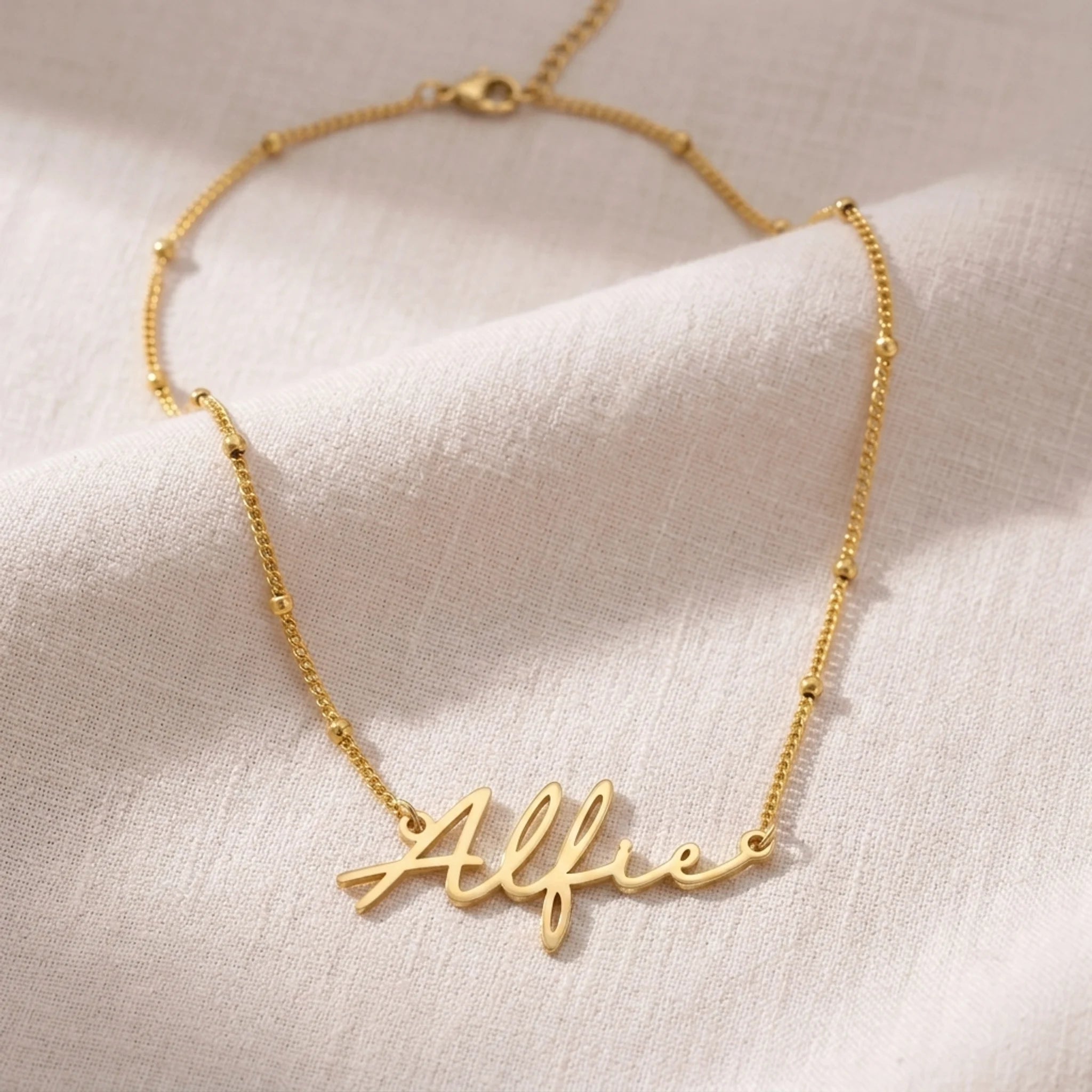 Alfie Name Necklace | 18ct Gold, Silver & Vermeil | Ready to Ship