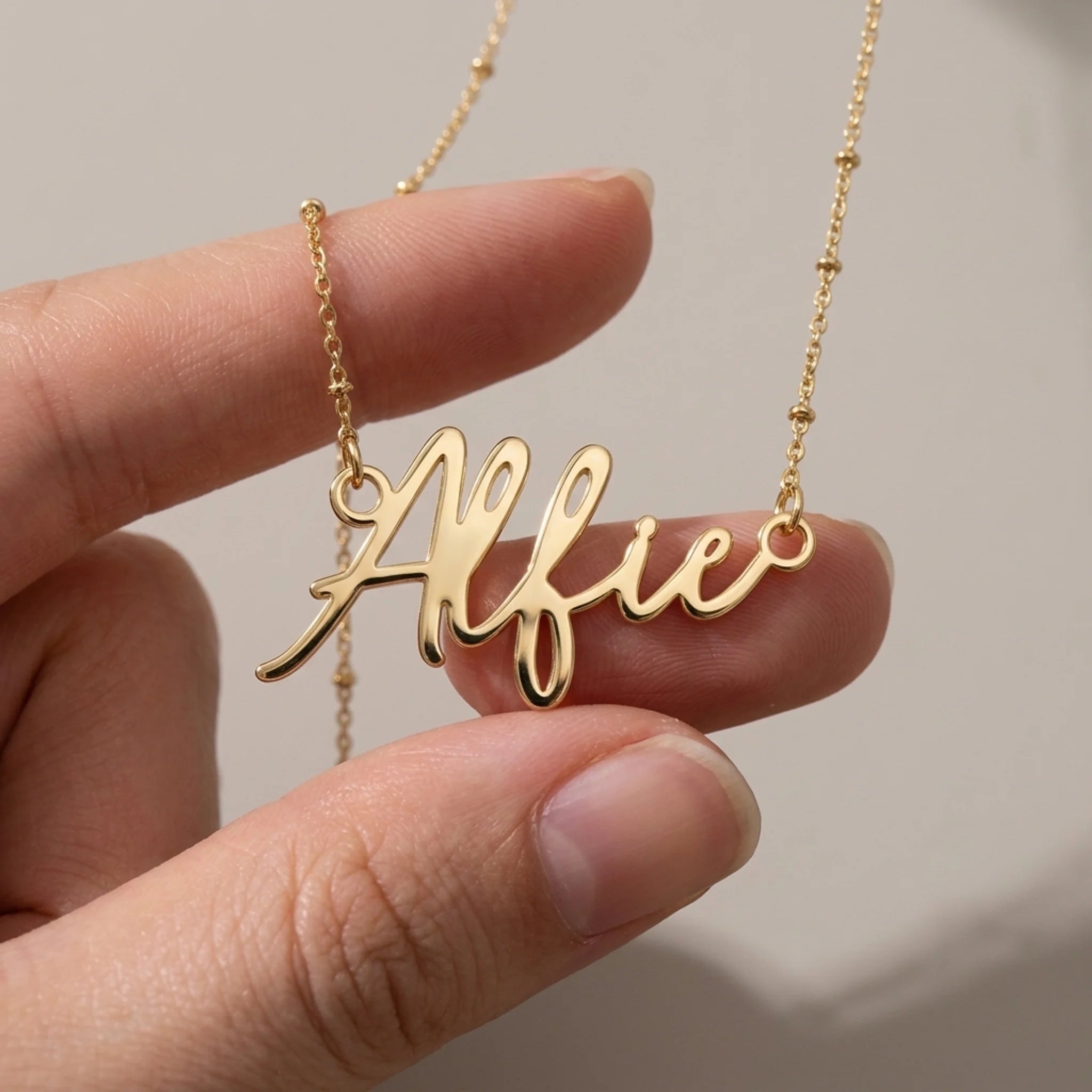 Alfie Name Necklace | 18ct Gold, Silver & Vermeil | Ready to Ship