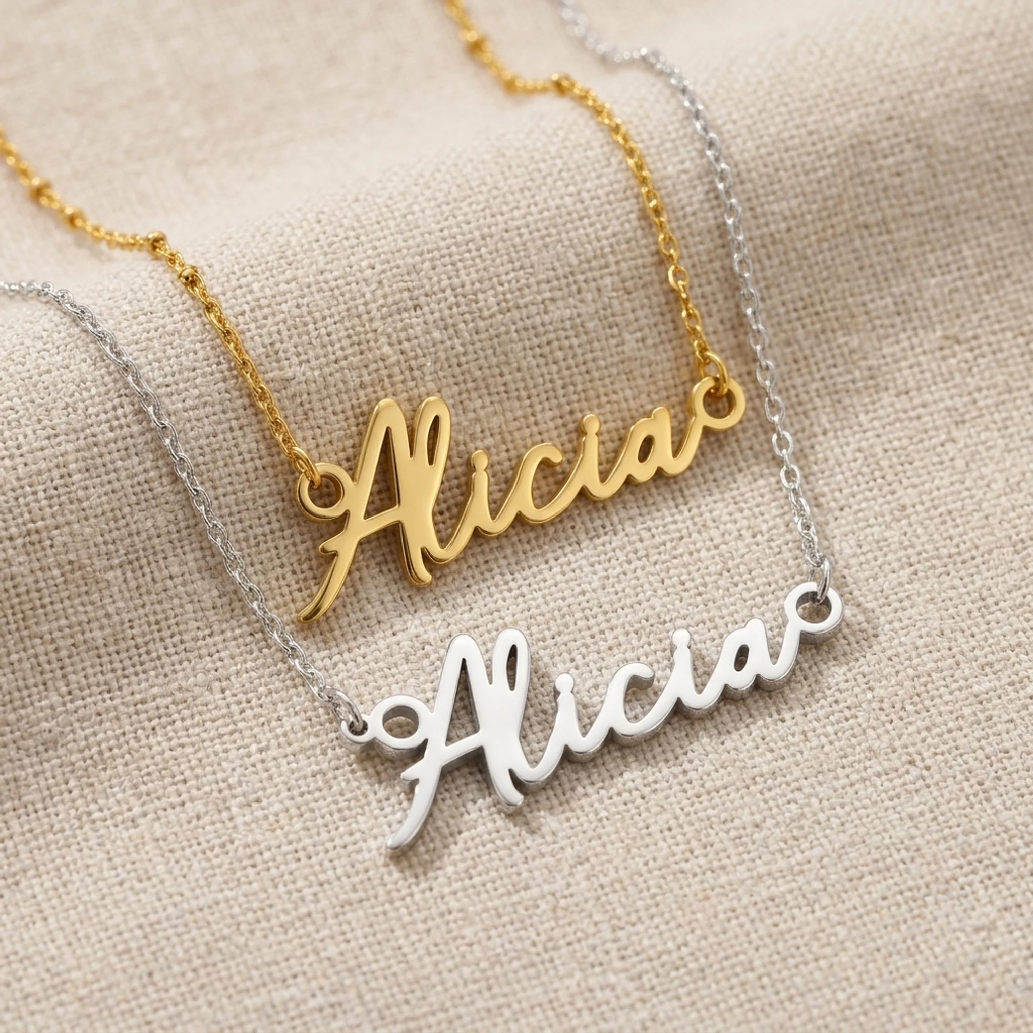 Alicia Name Necklace | 18ct Gold, Silver & Vermeil | Ready to Ship