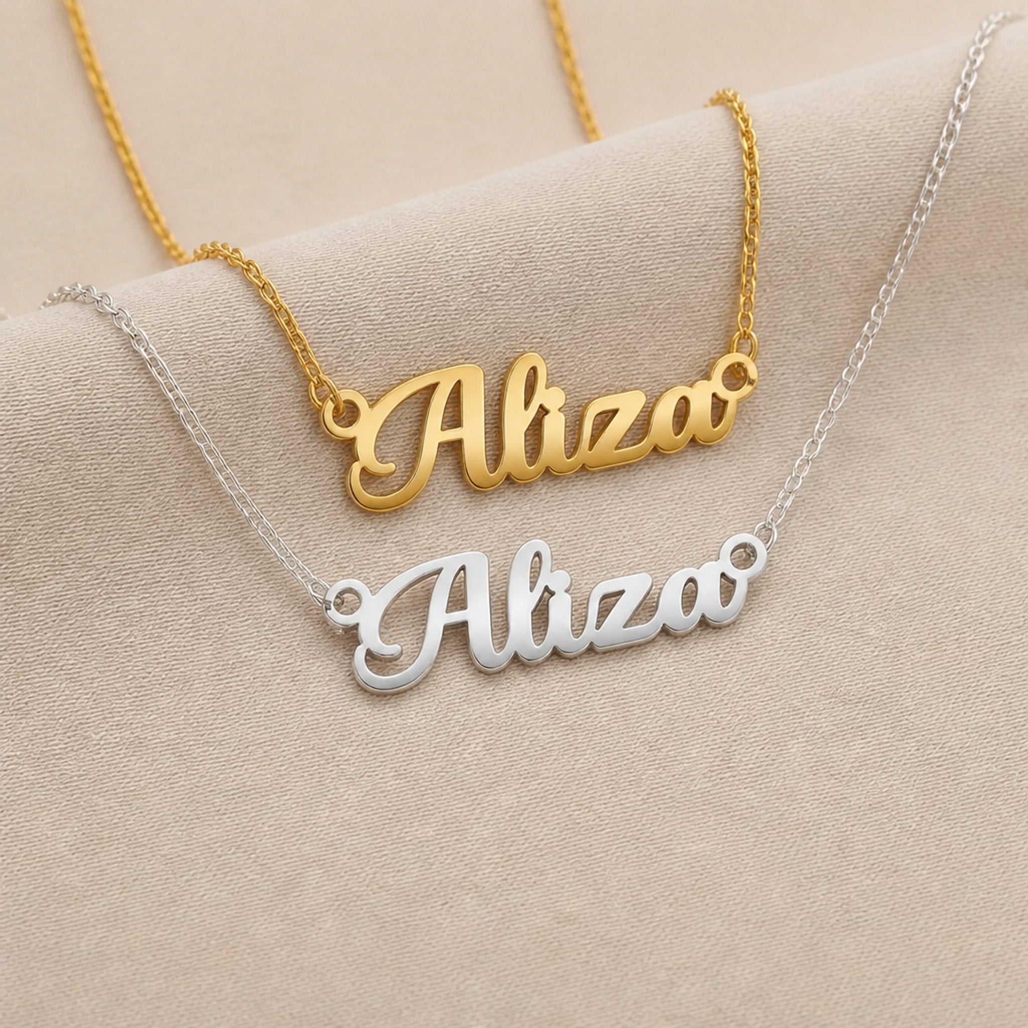 Aliza Name Necklace | 18ct Gold, Silver & Vermeil | Ready to Ship