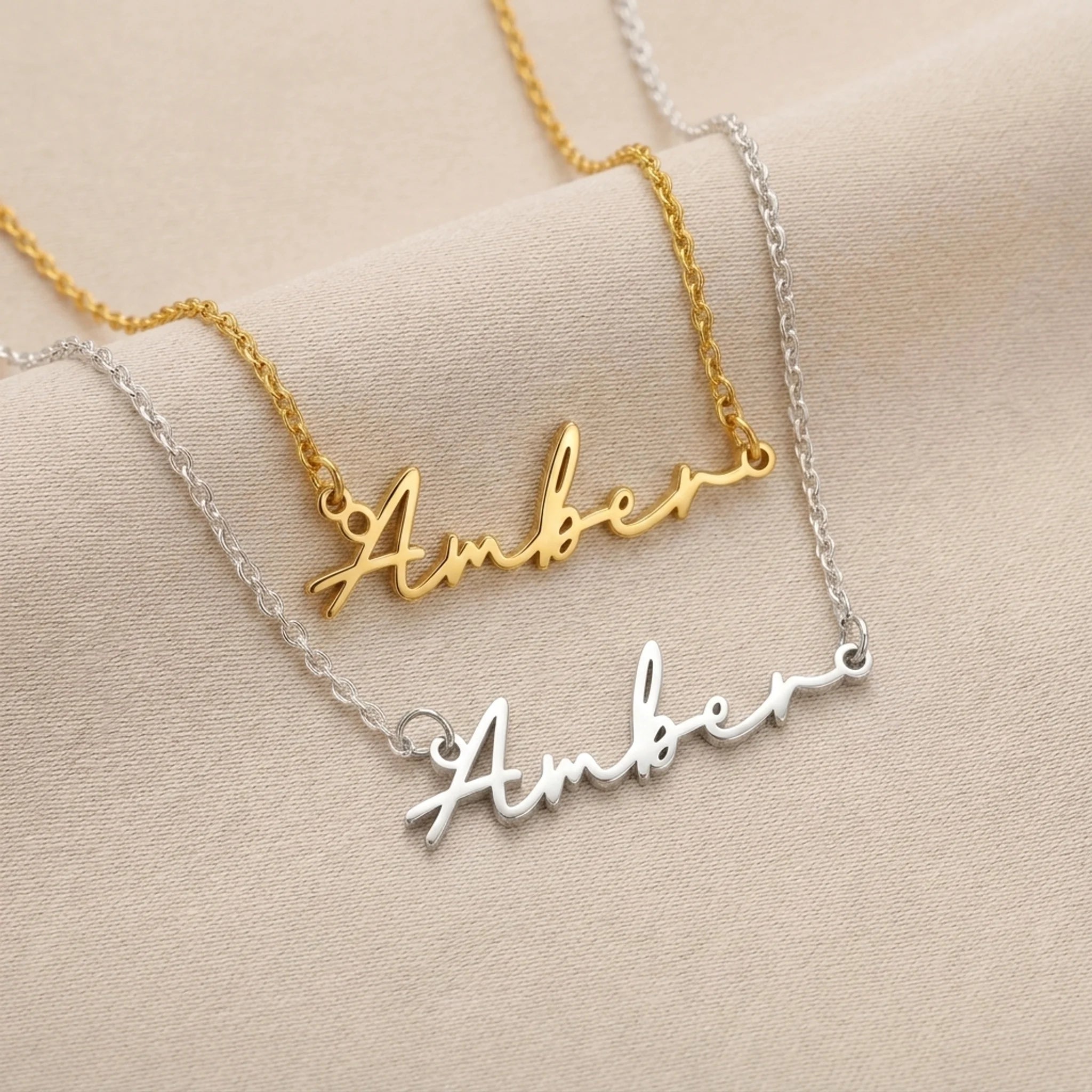 Amber Name Necklace | 18ct Gold, Silver & Vermeil | Ready to Ship