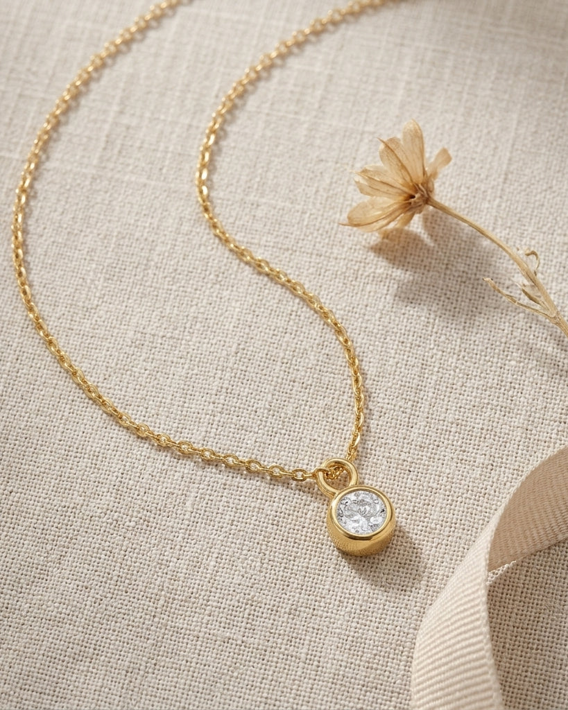 April Birthstone Necklace | Crystal, Gold & Silver