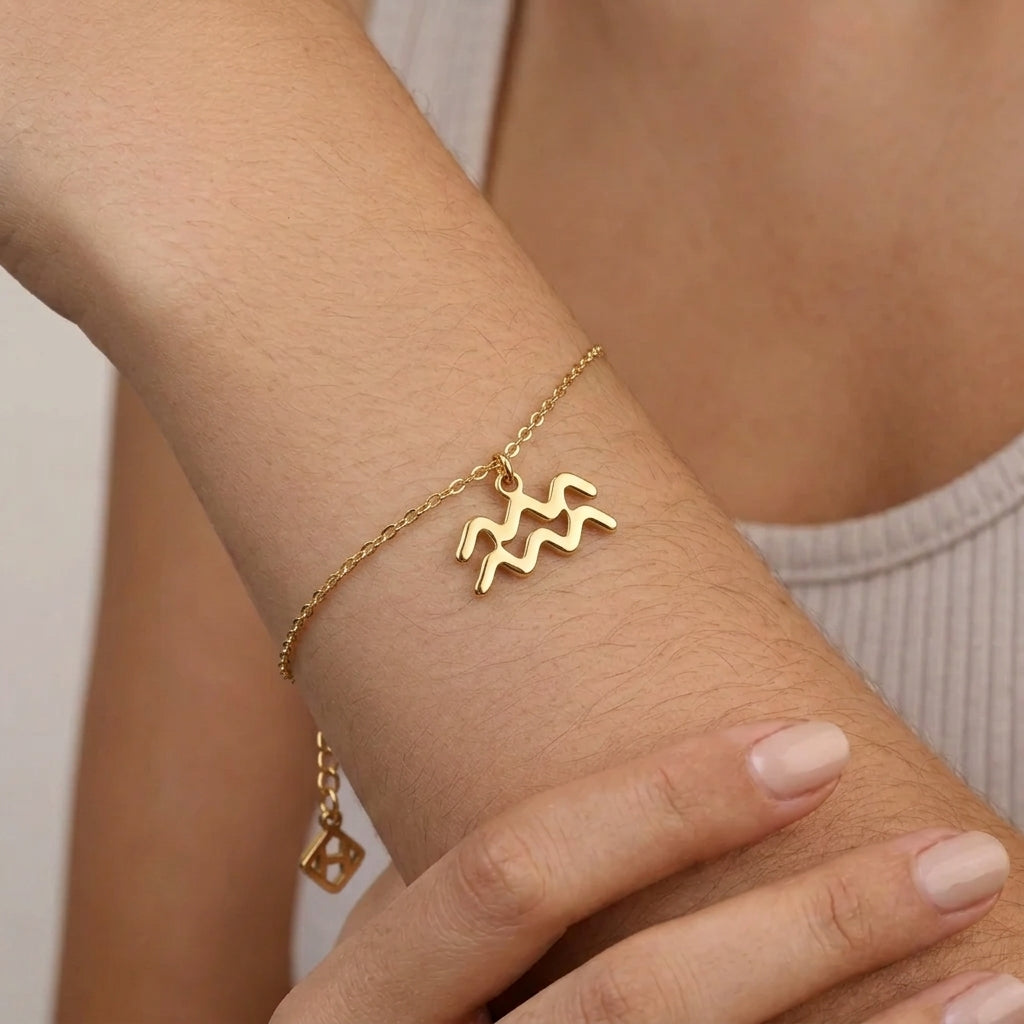 Aquarius Zodiac Bracelet | Star Sign Charm, Gold & Silver