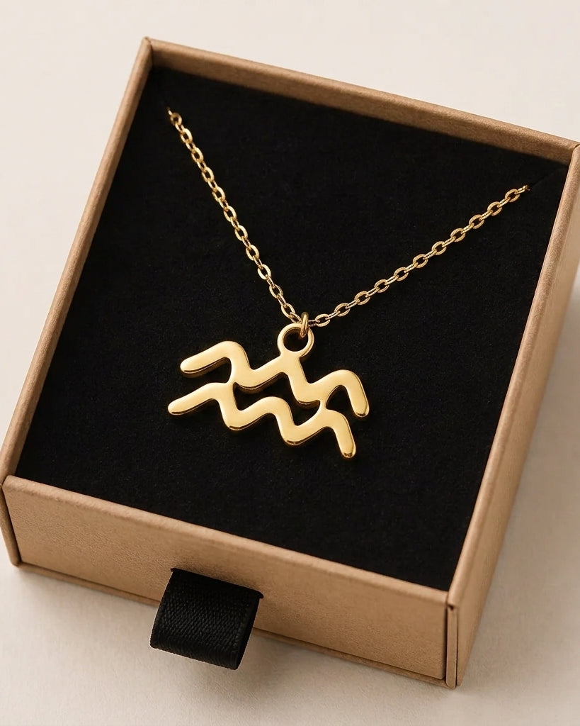 Aquarius Zodiac Necklace | Star Sign Pendant, Gold & Silver