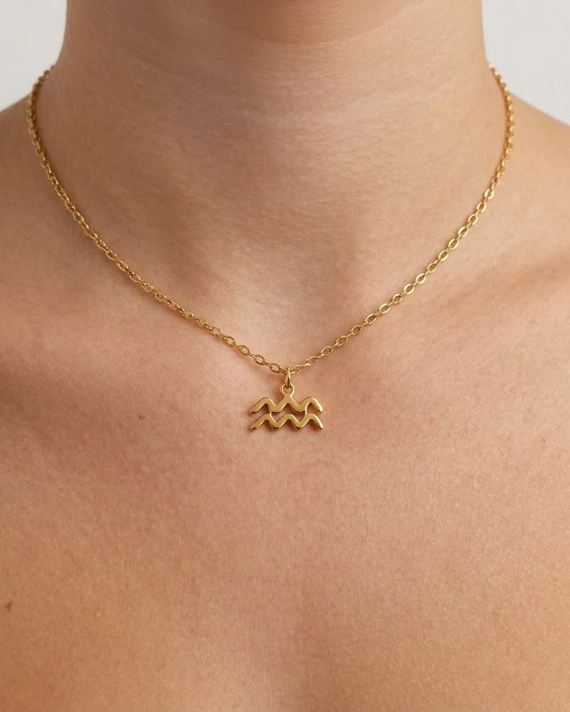 Aquarius Zodiac Necklace | Star Sign Pendant, Gold & Silver