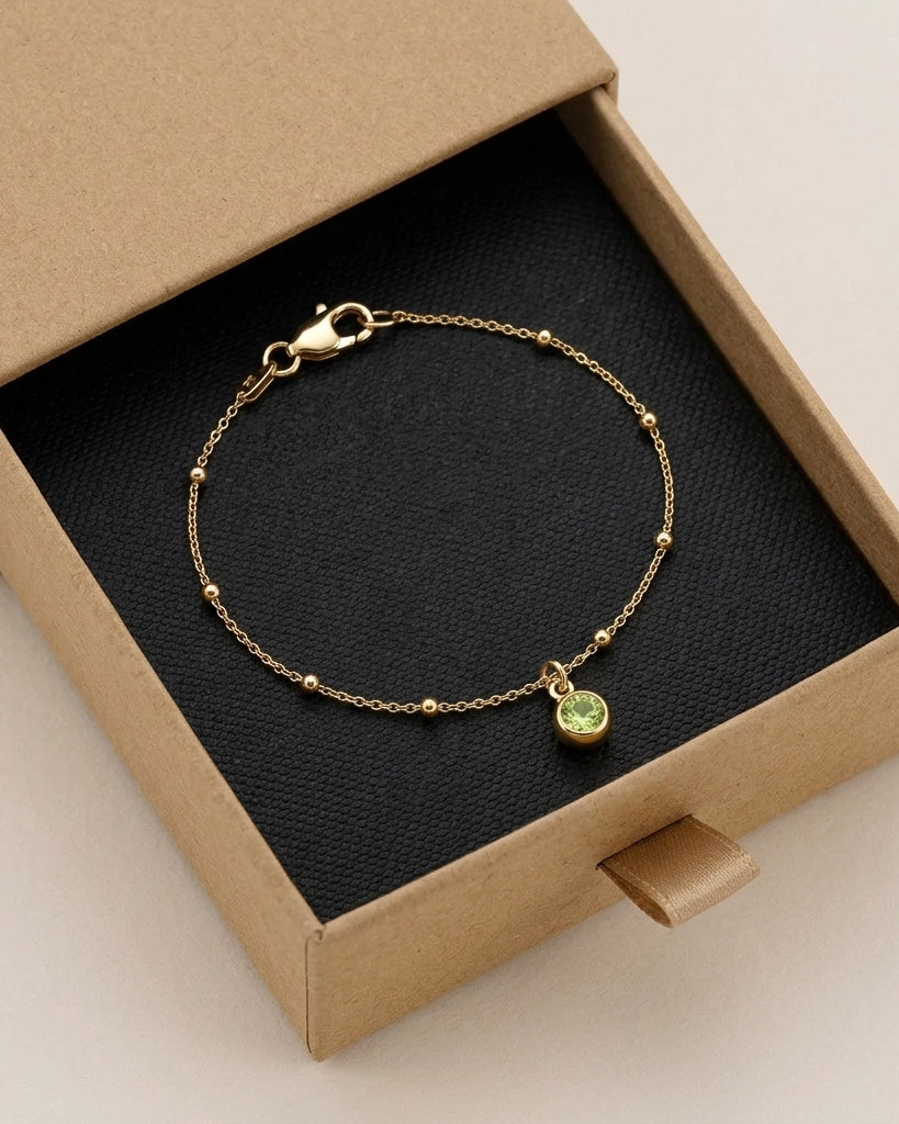 August Birthstone Bracelet | Peridot, Gold & Silver