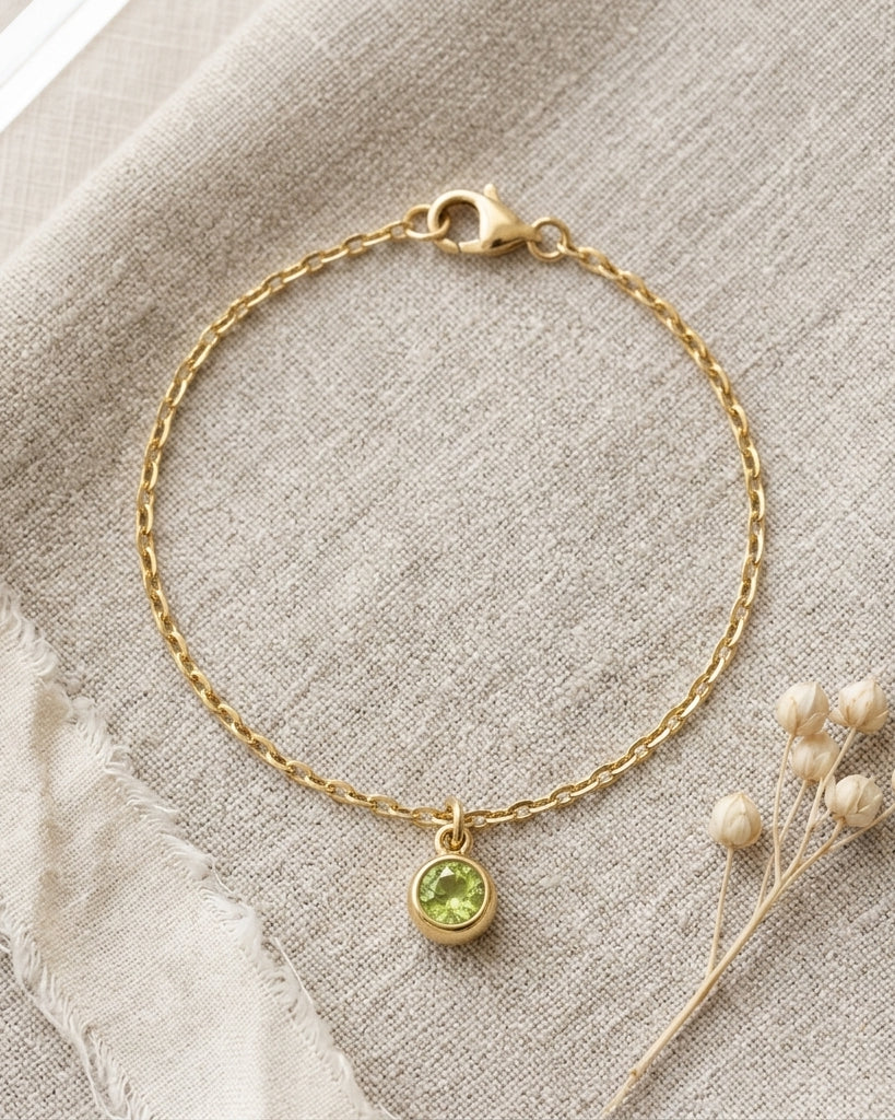 August Birthstone Bracelet | Peridot, Gold & Silver
