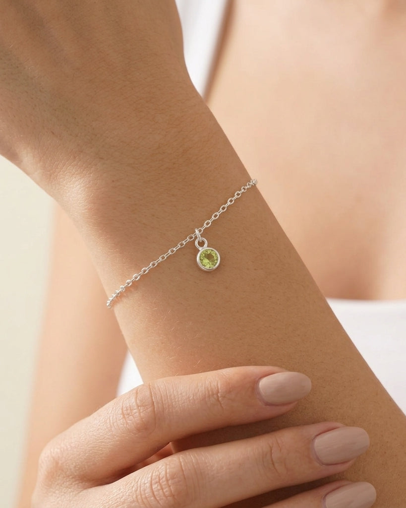 August Birthstone Bracelet | Peridot, Gold & Silver