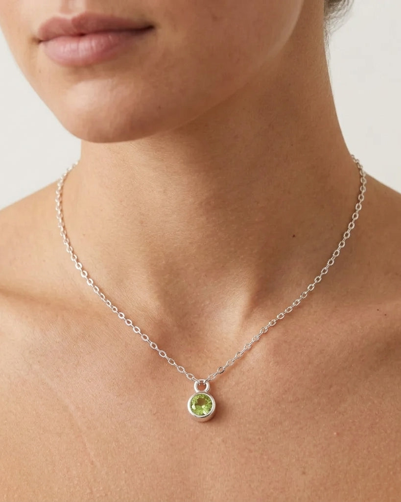August Birthstone Necklace | Peridot, Gold & Silver