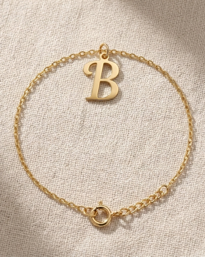 B Bracelet | Initial & Letter B Charm, Gold & Silver