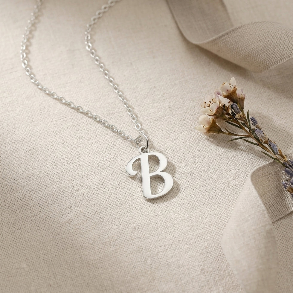 Collana B | Ciondolo con iniziale e lettera B, oro e argento