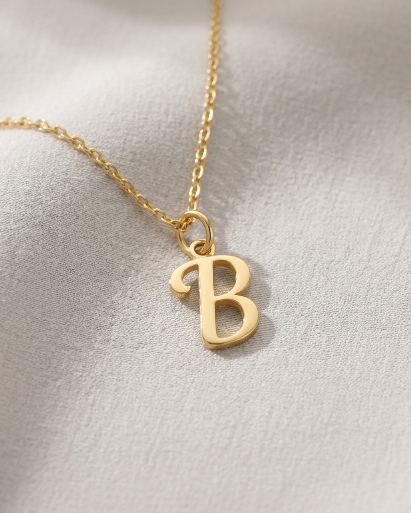 B Necklace | Initial & Letter B Pendant, Gold & Silver