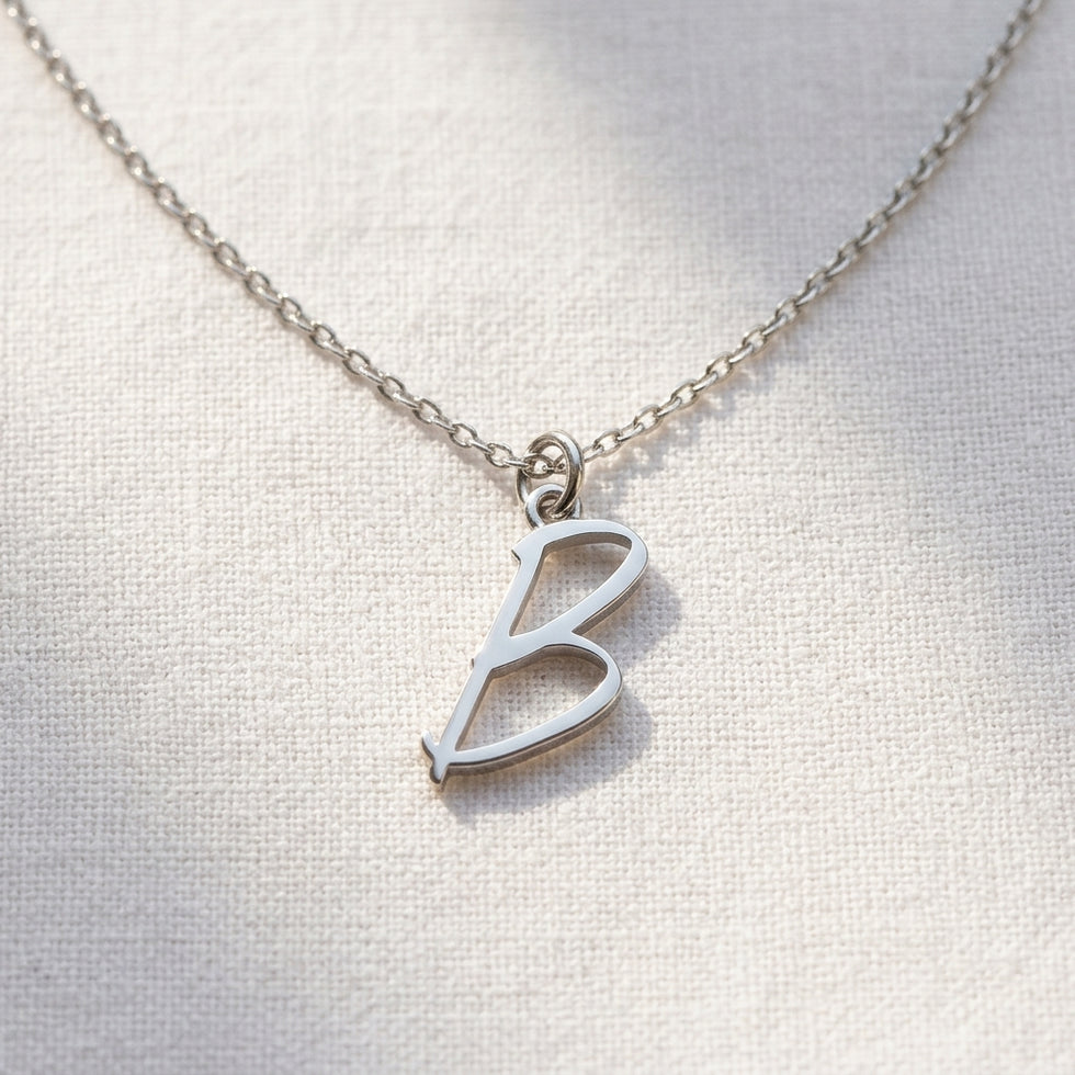 Collana B | Ciondolo con iniziale e lettera B, oro e argento