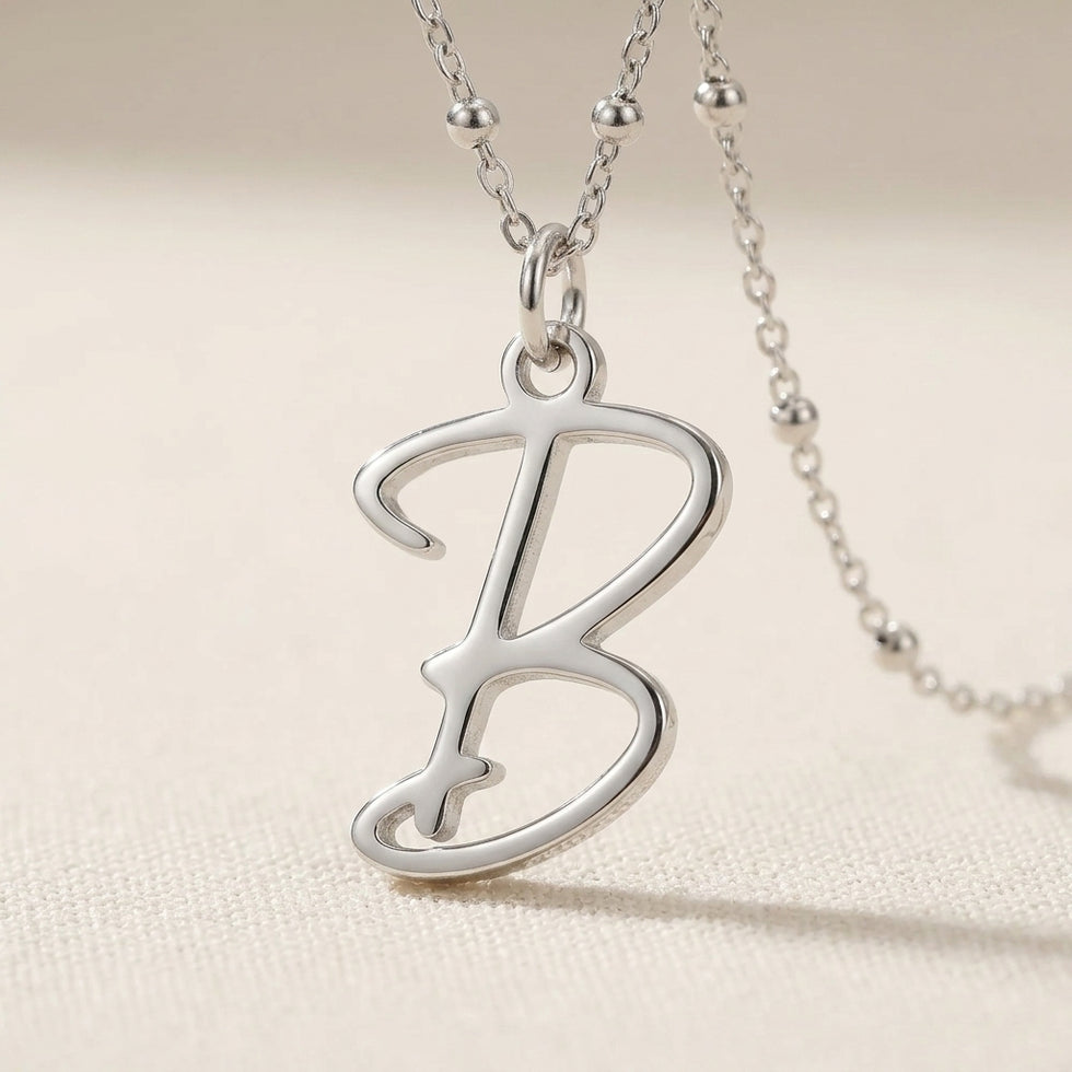 Collana B | Ciondolo con iniziale e lettera B, oro e argento