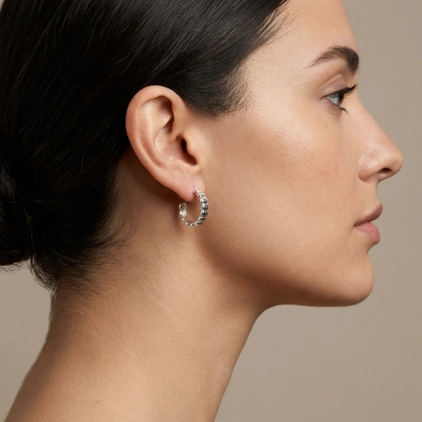 Baguette Stud Hoop Earrings in Gold & Silver