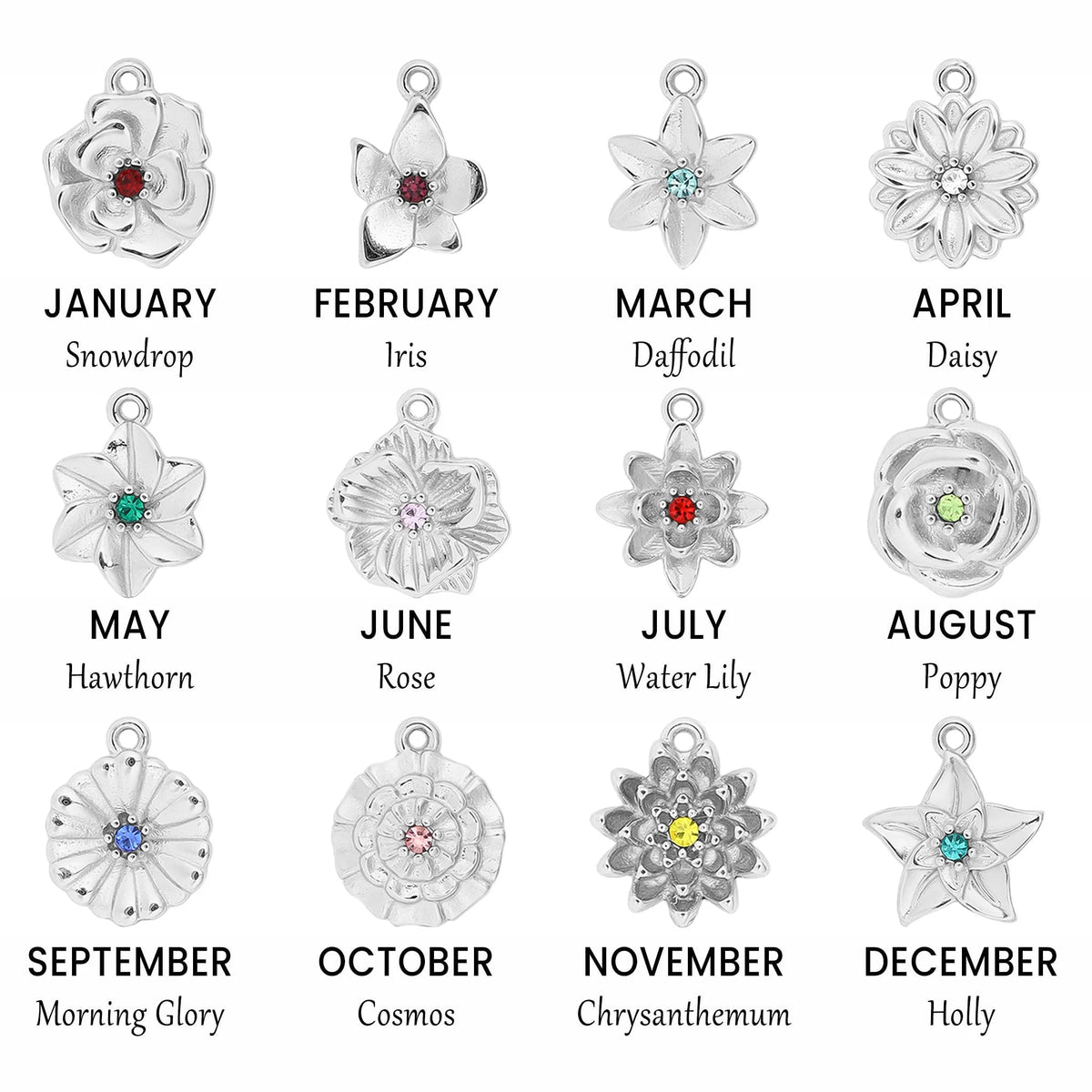 Birth Flower Necklace in 18ct Gold & Sterling Silver. Choose from 12 Birth Flowers in 3 Styles