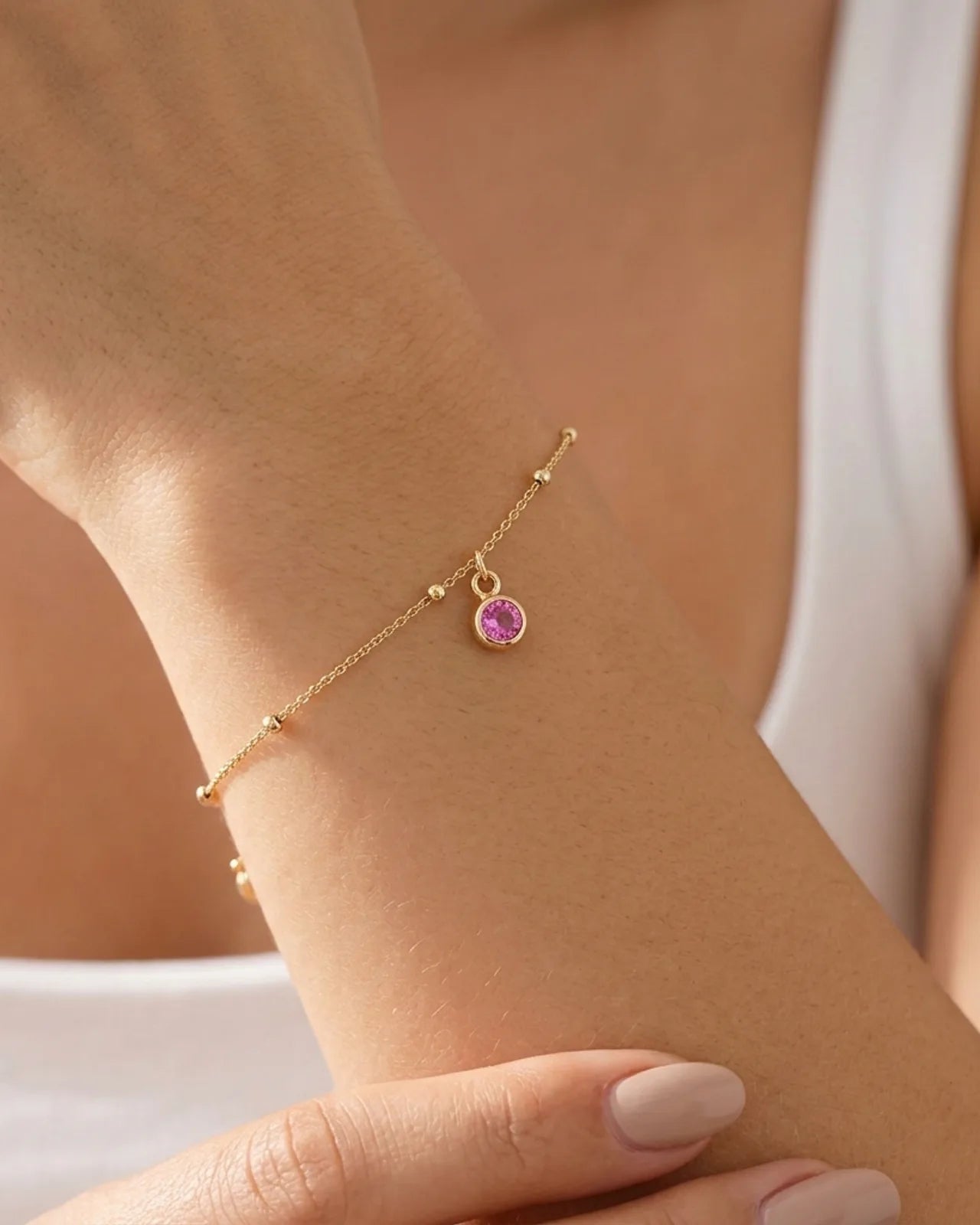 Birthstone Charm Bracelet in Gold or Silver – Customisable with All 12 Birthstones
