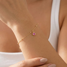 Birthstone Charm Bracelet in Gold or Silver – Customisable with All 12 Birthstones