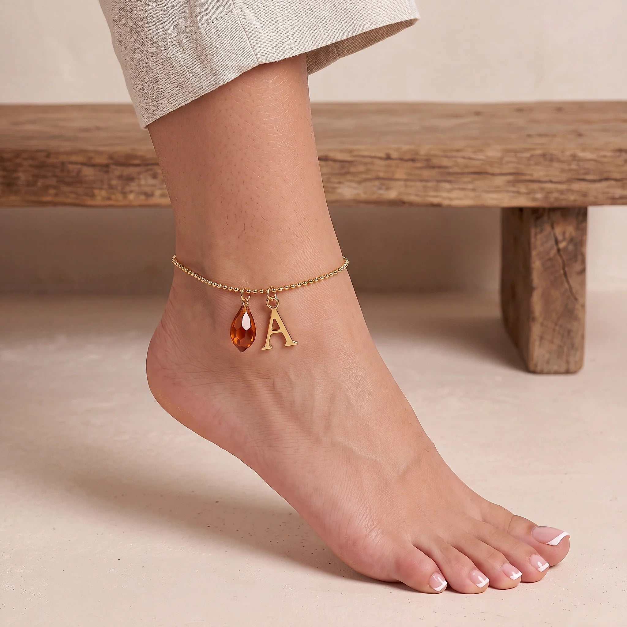 Birthstone & Initial Anklet | Personalised | HBD
