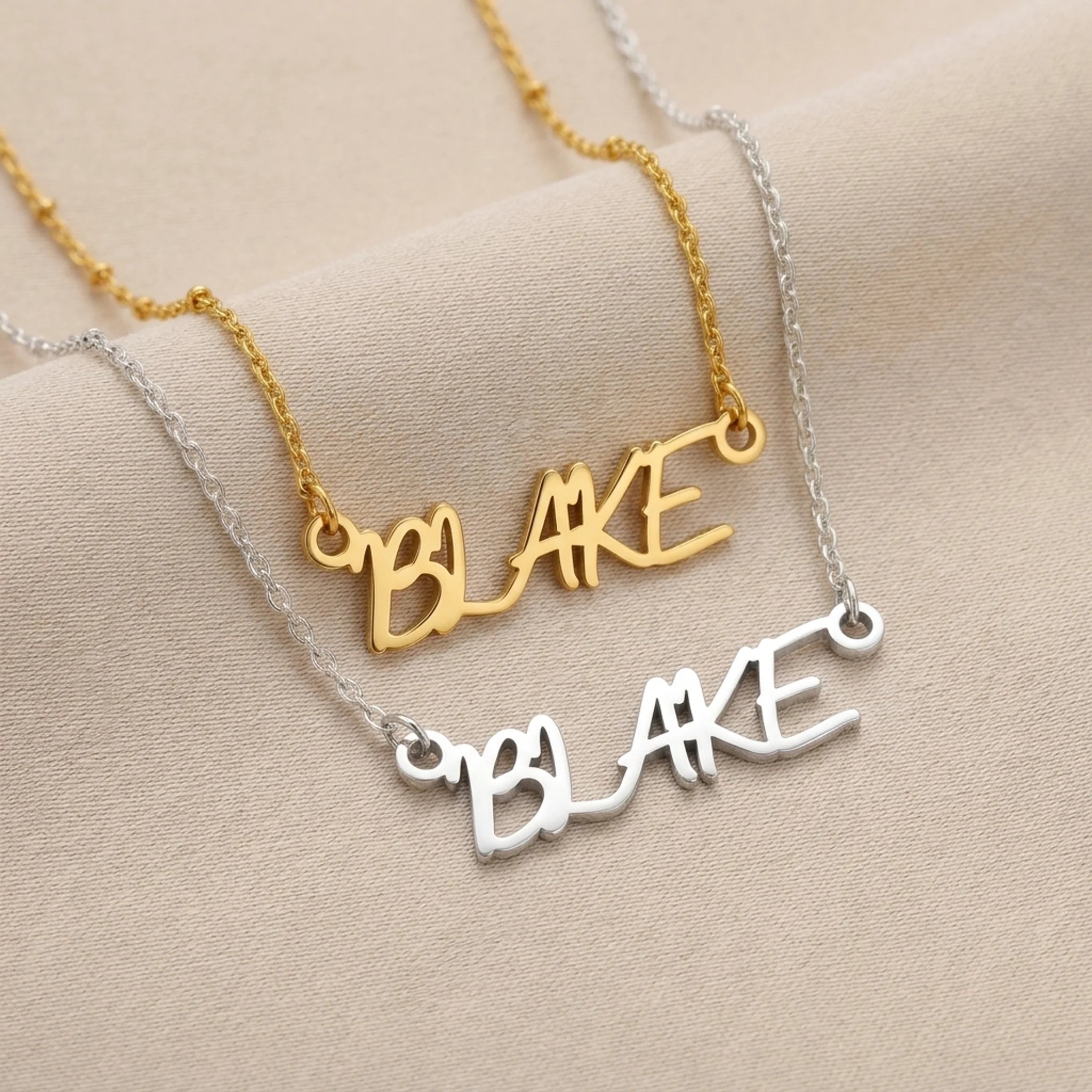 Blake Name Necklace | 18ct Gold, Silver & Vermeil | Ready to Ship